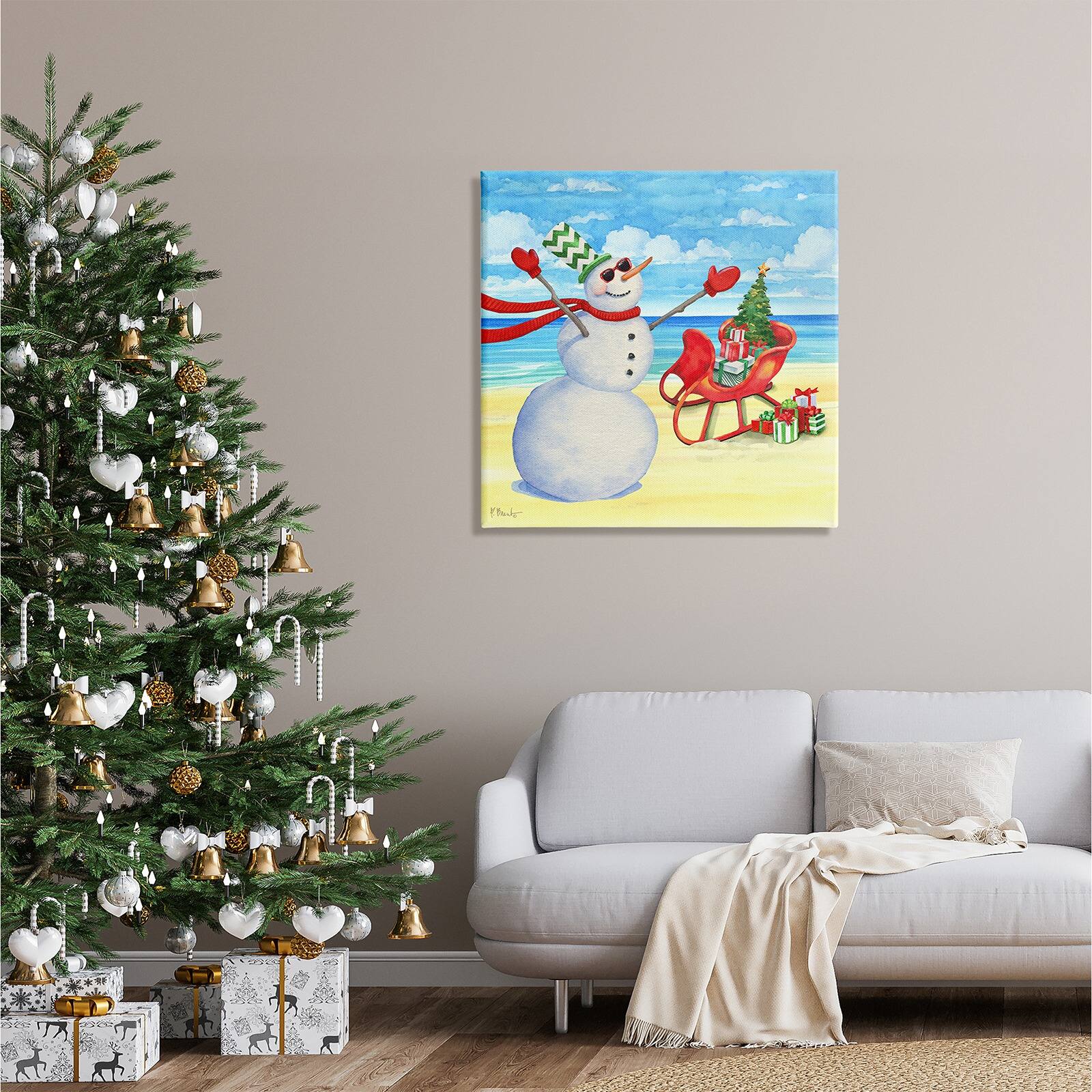 Stupell Industries Snowman on Beach Scene Canvas Wall Art