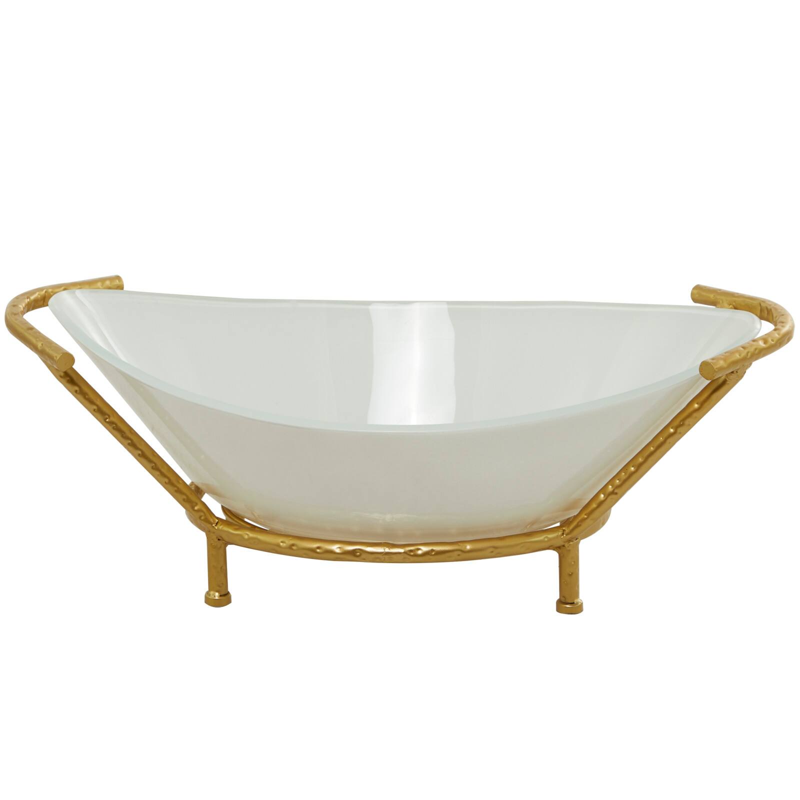 CosmoLiving by Cosmopolitan 25" White Glass Kitchen Serving Bowl with Gold Metal Stand
