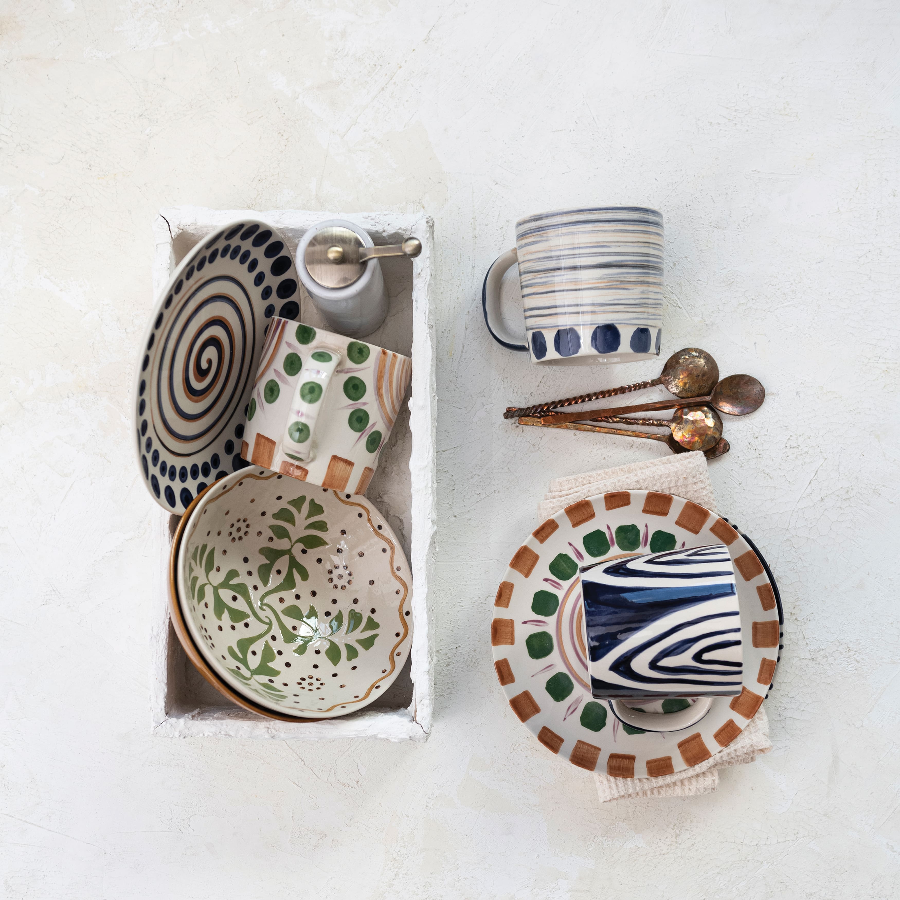 Hello Honey® 4.25" Geometric Print Stoneware Mug Set
