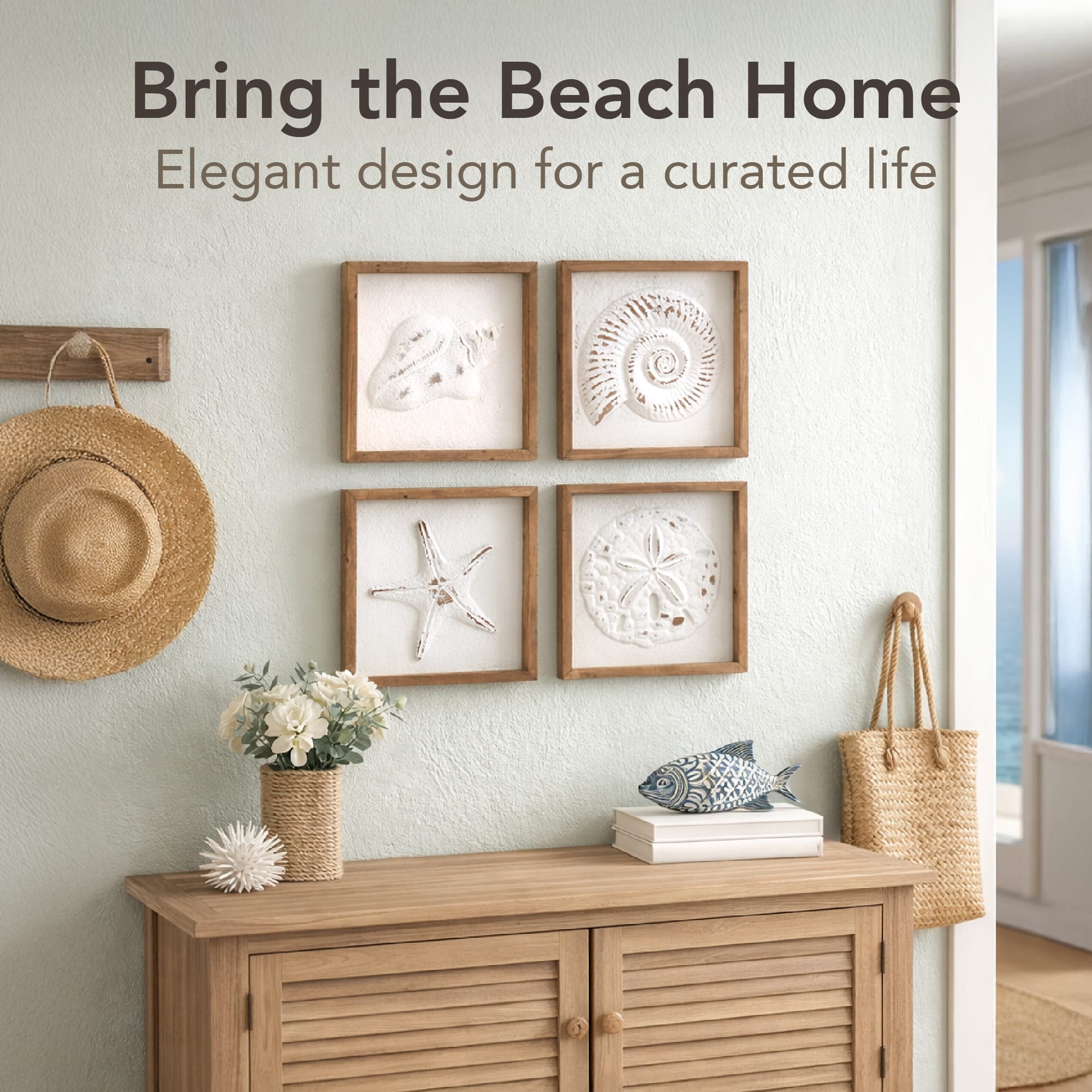 American Art Decor 9" x 9" Seashell & Starfish Coastal Framed Wall Art Set