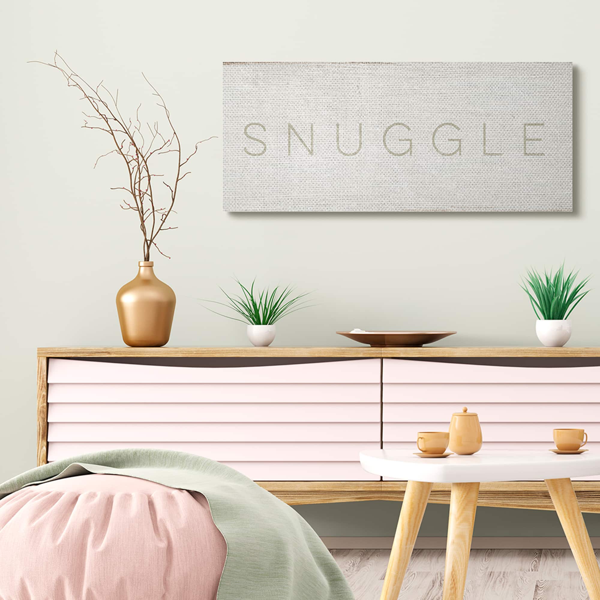 Stupell Industries Snuggle Text Minimal Distressed Beige Paint Canvas Wall Art