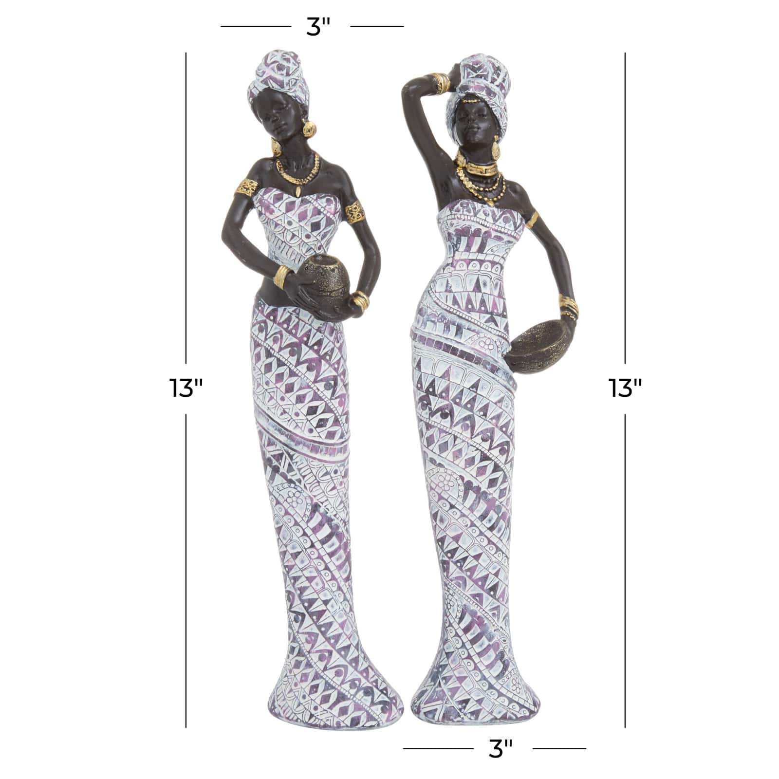 Set of 2 Multi Polystone Eclectic Sculptures, 13" x 3" x 3"