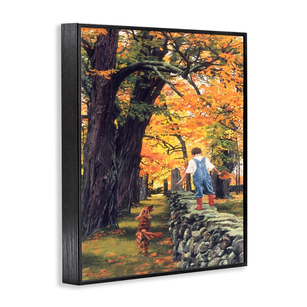 Stupell Industries Boy on Wall with Dog Framed Giclee Art