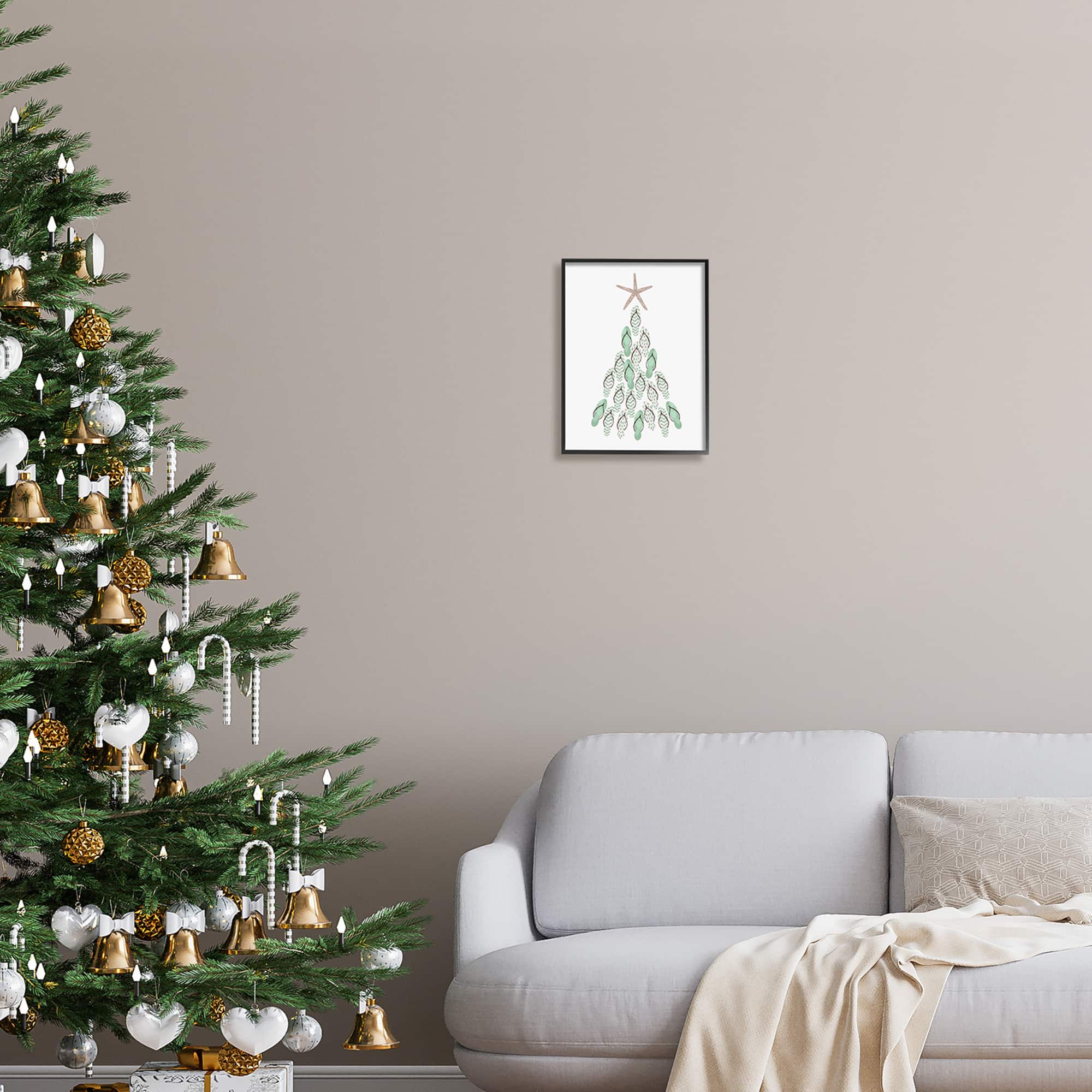 Stupell Industries Flip Flop Beachy Christmas Tree Black Framed Giclee Art