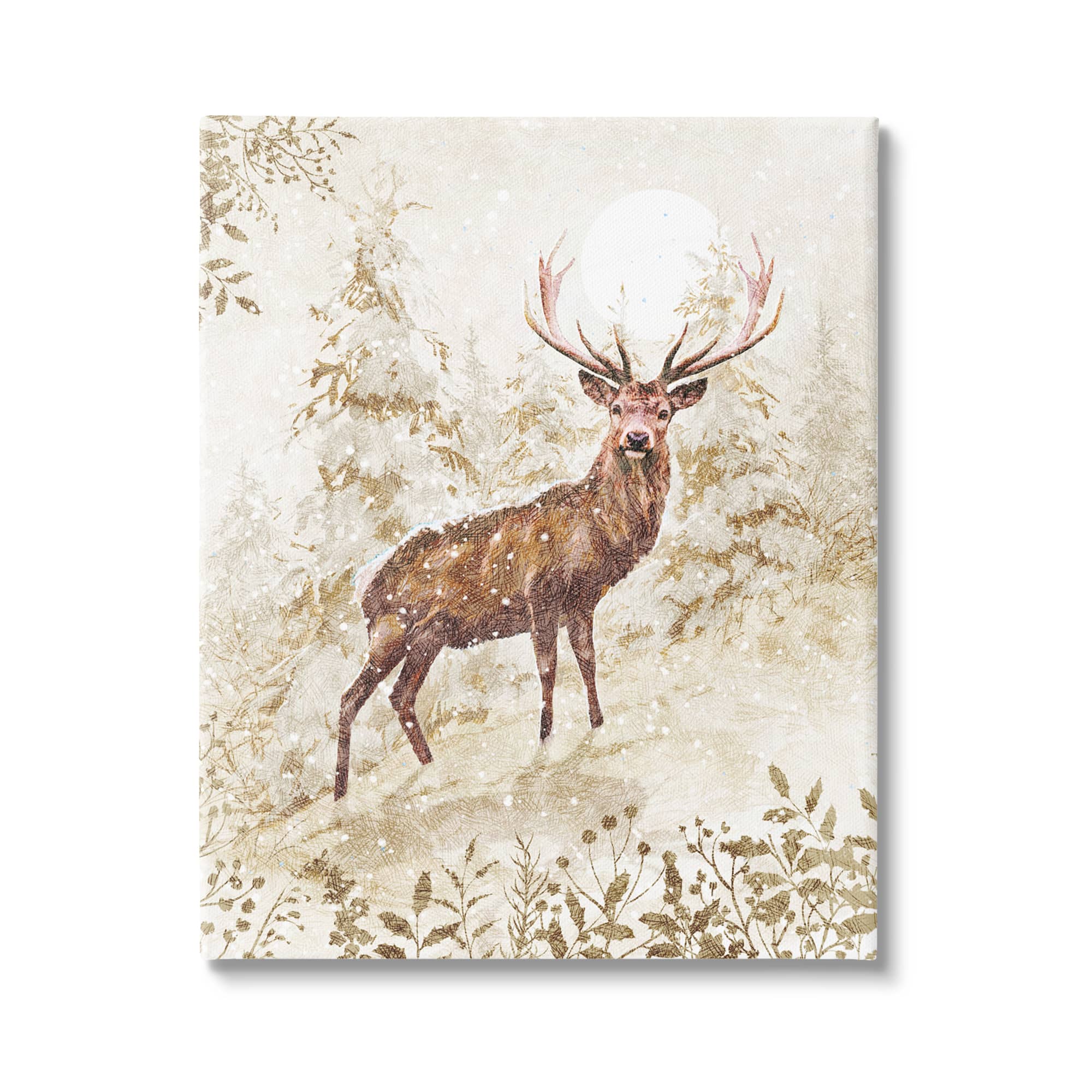 Stupell Industries Elk Snow Covered Forest Canvas Wall Art