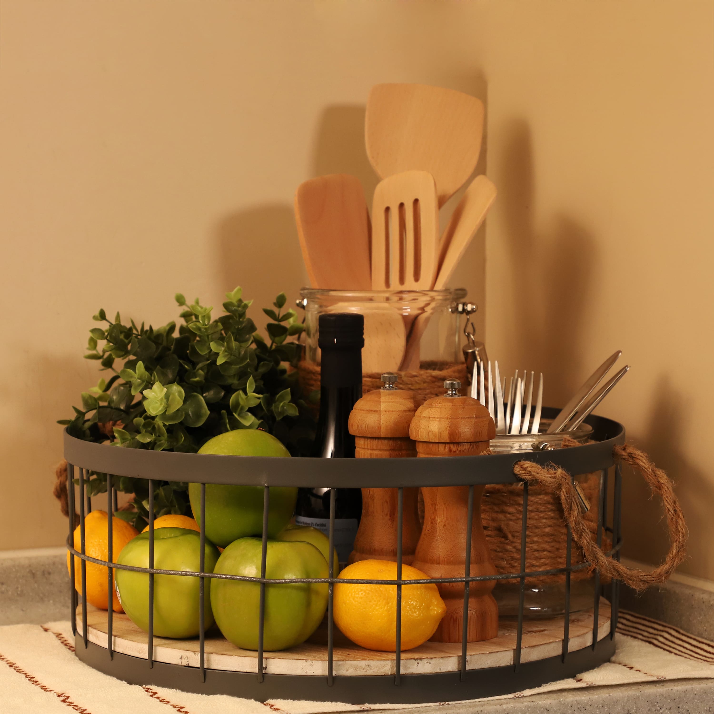 6 Packs: 2 ct. (12 total) 15" Wire Baskets with Wooden Base & Handles