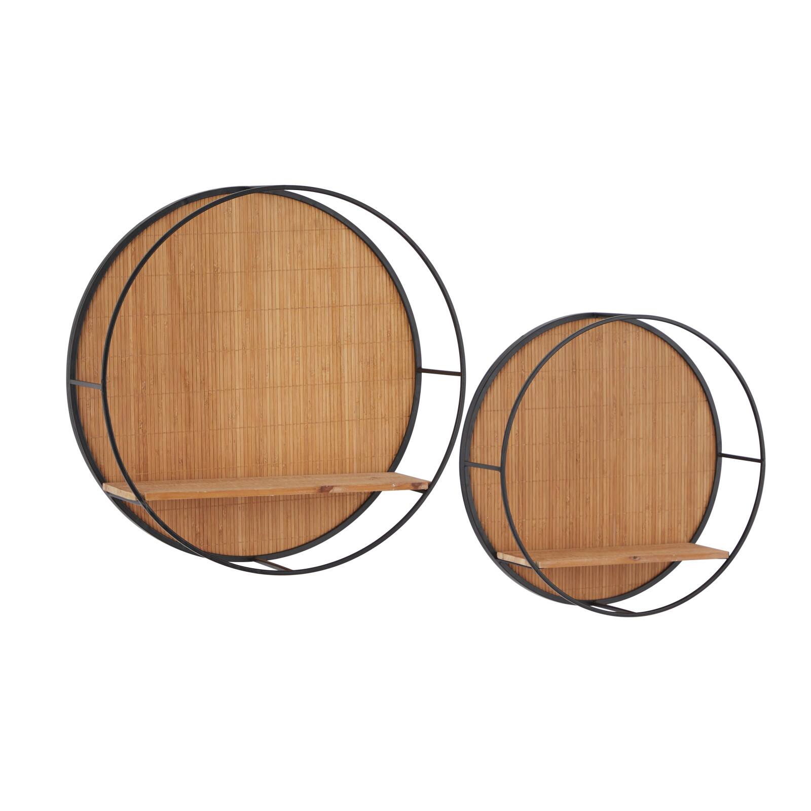 Brown Bamboo Modern Wall Shelf, Set of 2 19", 16"