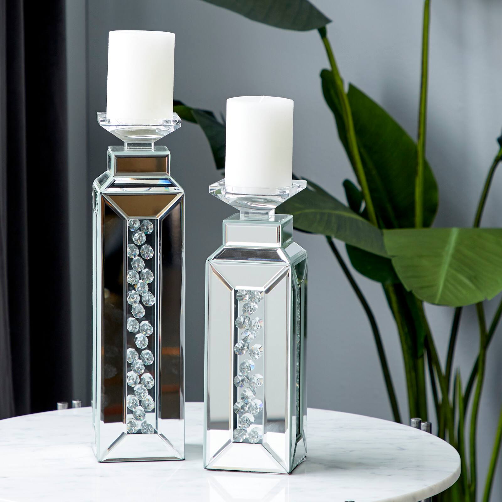 Silver Wood Glam Candle Holder Set
