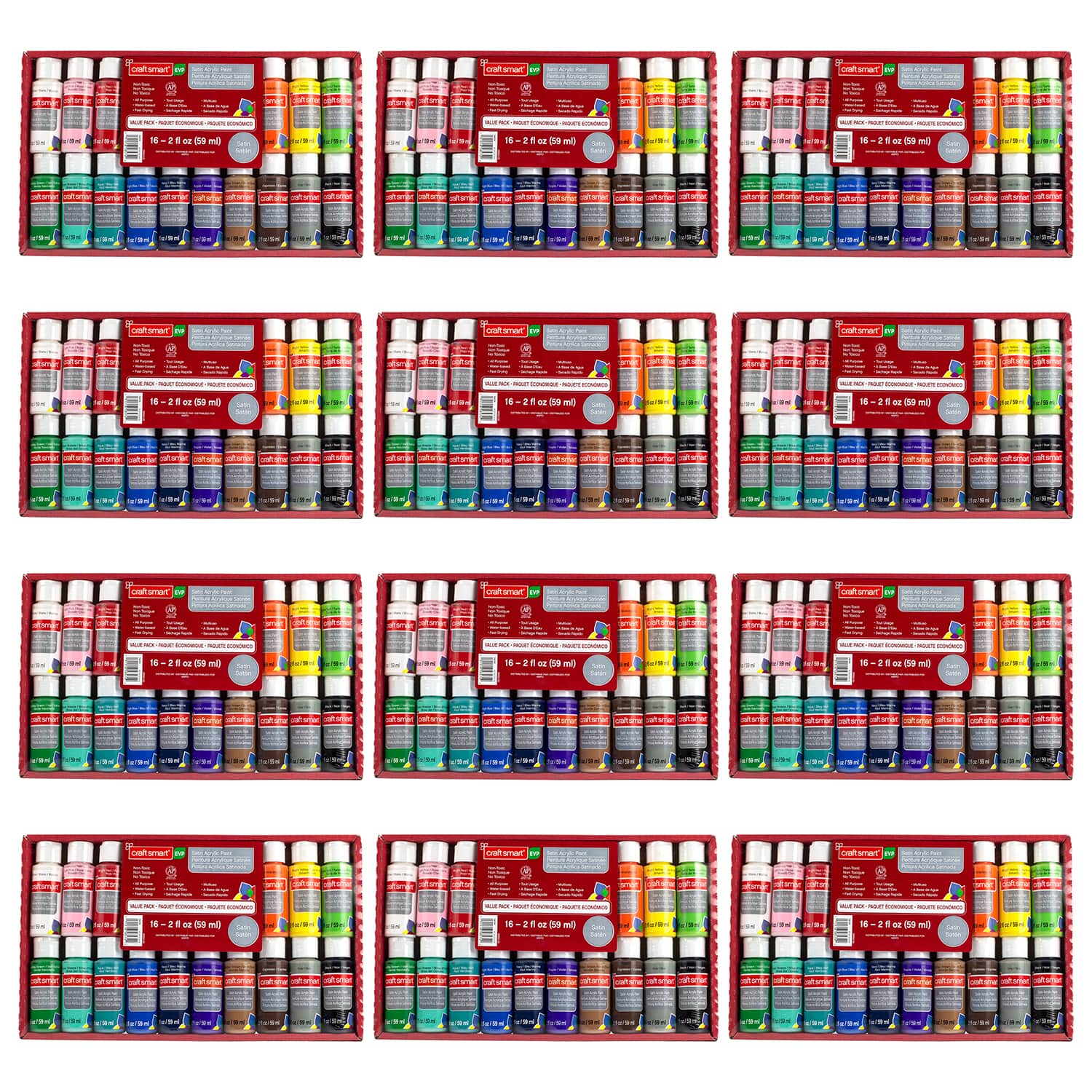 12 Packs: 16 ct. (192 total) Satin Acrylic Paint Value Pack by Craft Smart®