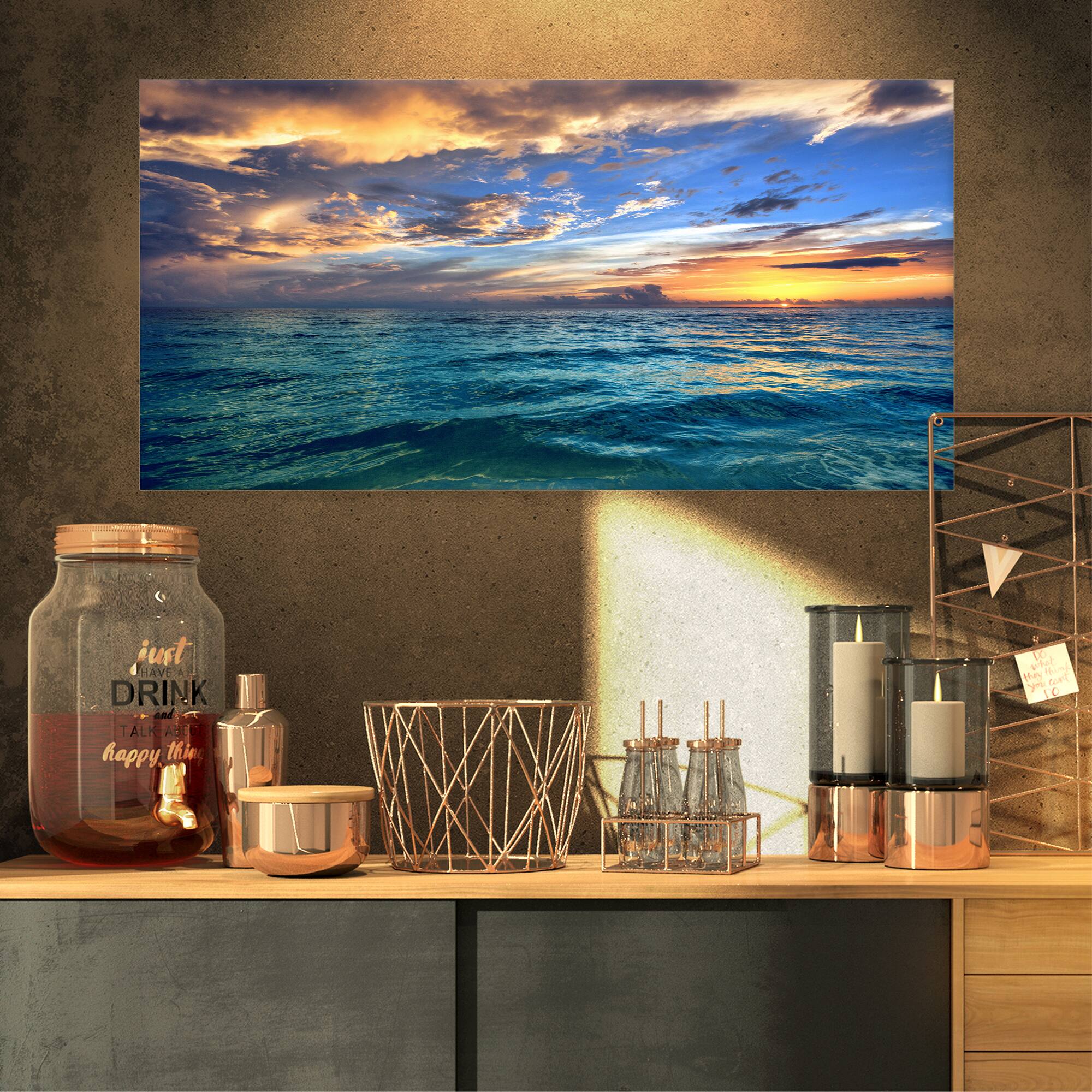 Designart - Exotic Tropical Beach at Sunset - Modern Seashore Canvas Art
