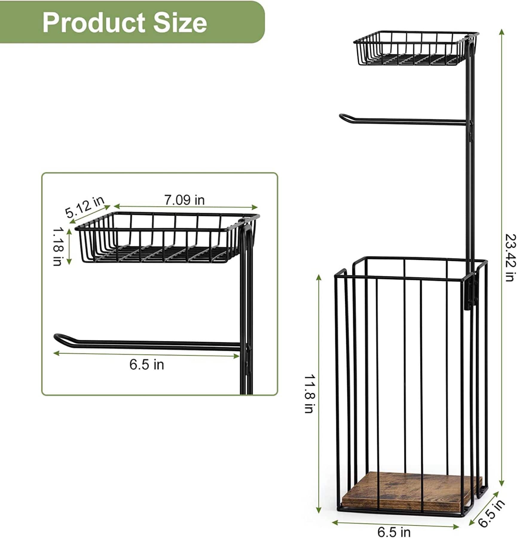 NEX™ 23.5" Black Freestanding Toilet Paper Holder with Shelf