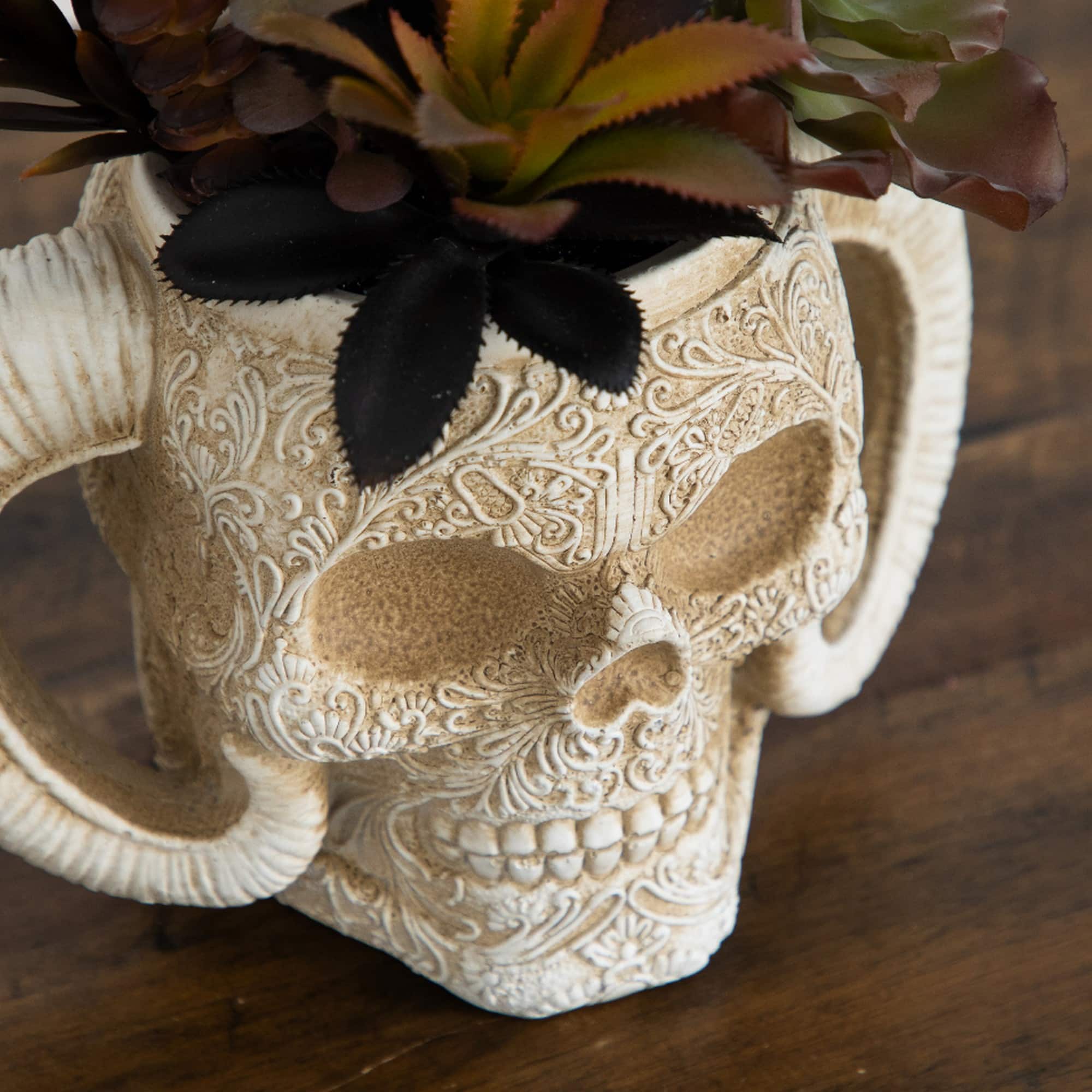 9.5" Artificial Halloween Succulent Garden in Horned Skull Planter