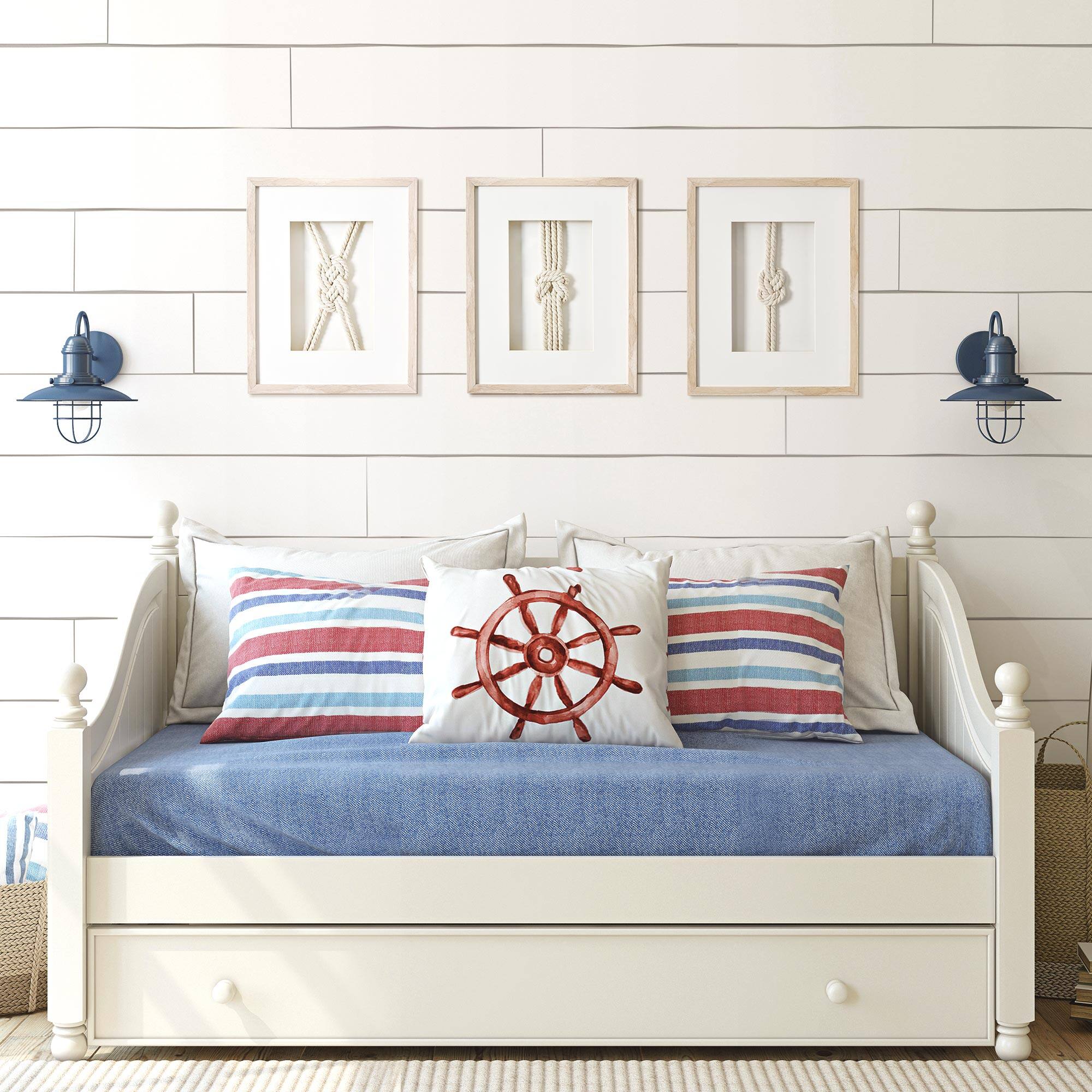 American Art Decor Naut Shore Framed Nautical Knots Wall Decor in Natural 3-piece set - 14" x 11"