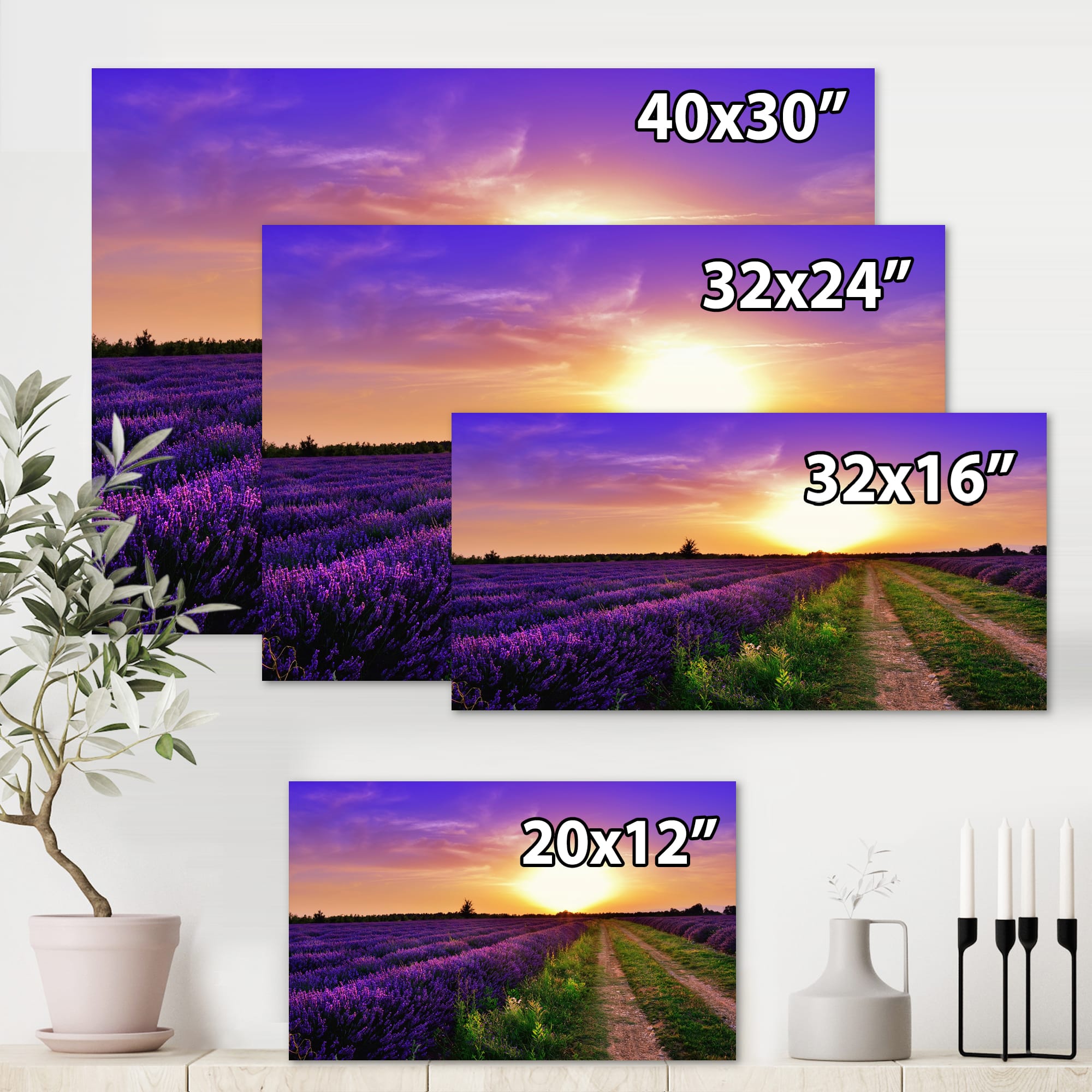 Designart - Lavender Field At Dawn II - Farmhouse Canvas Wall Art Print