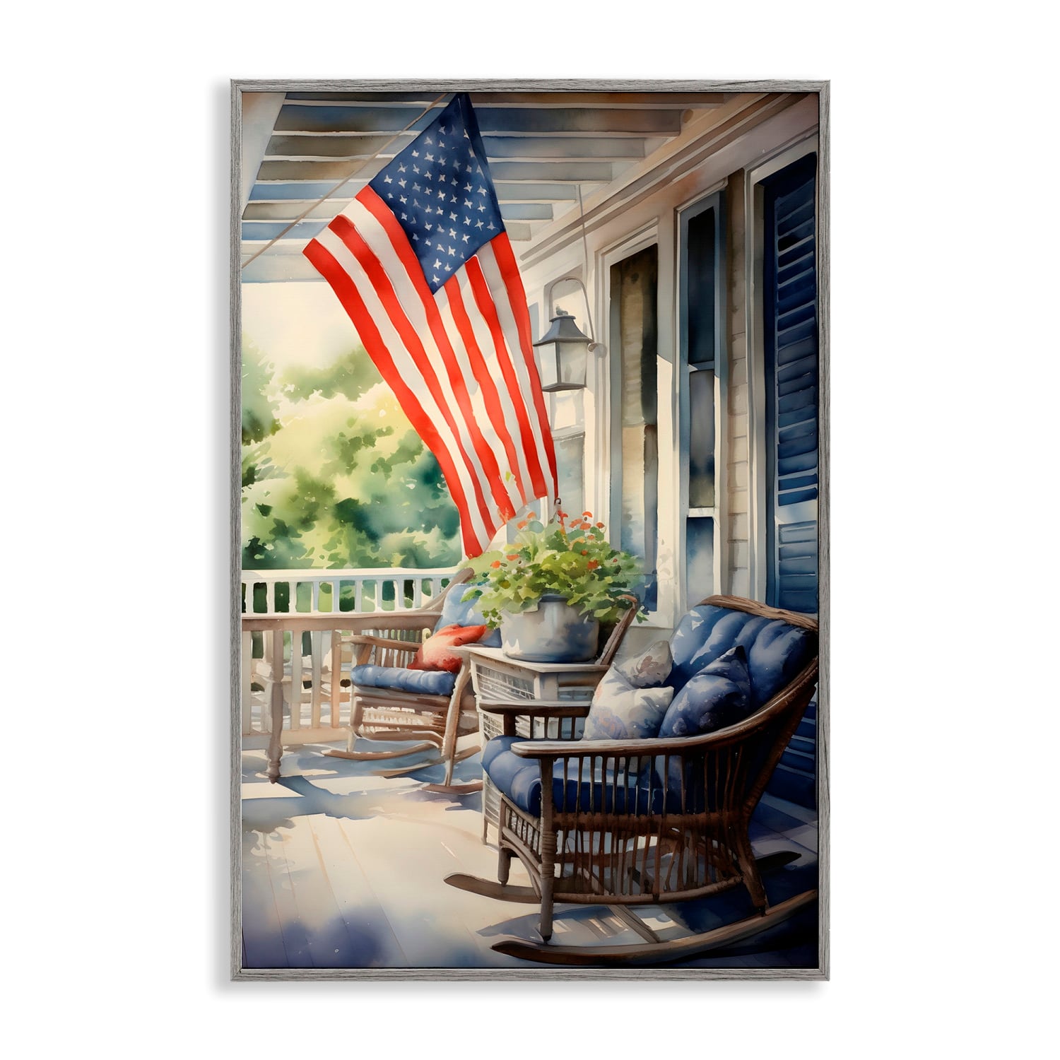 Stupell Industries Porch with American Flag Framed Giclee Art
