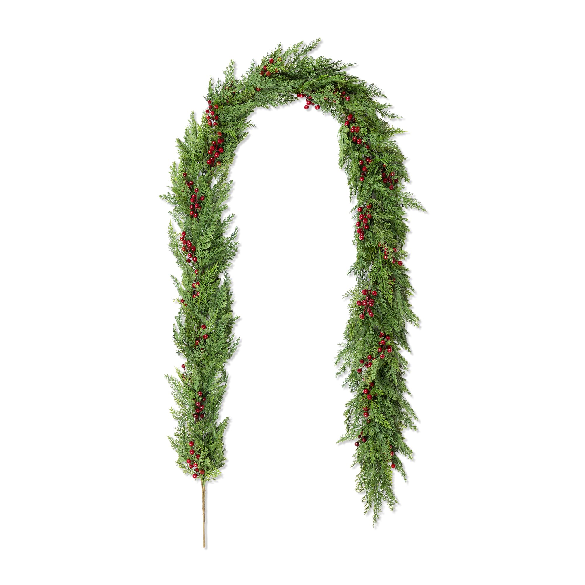 Glitzhome® 9ft Christmas Greenery PE Cedar Garland with Red Berries