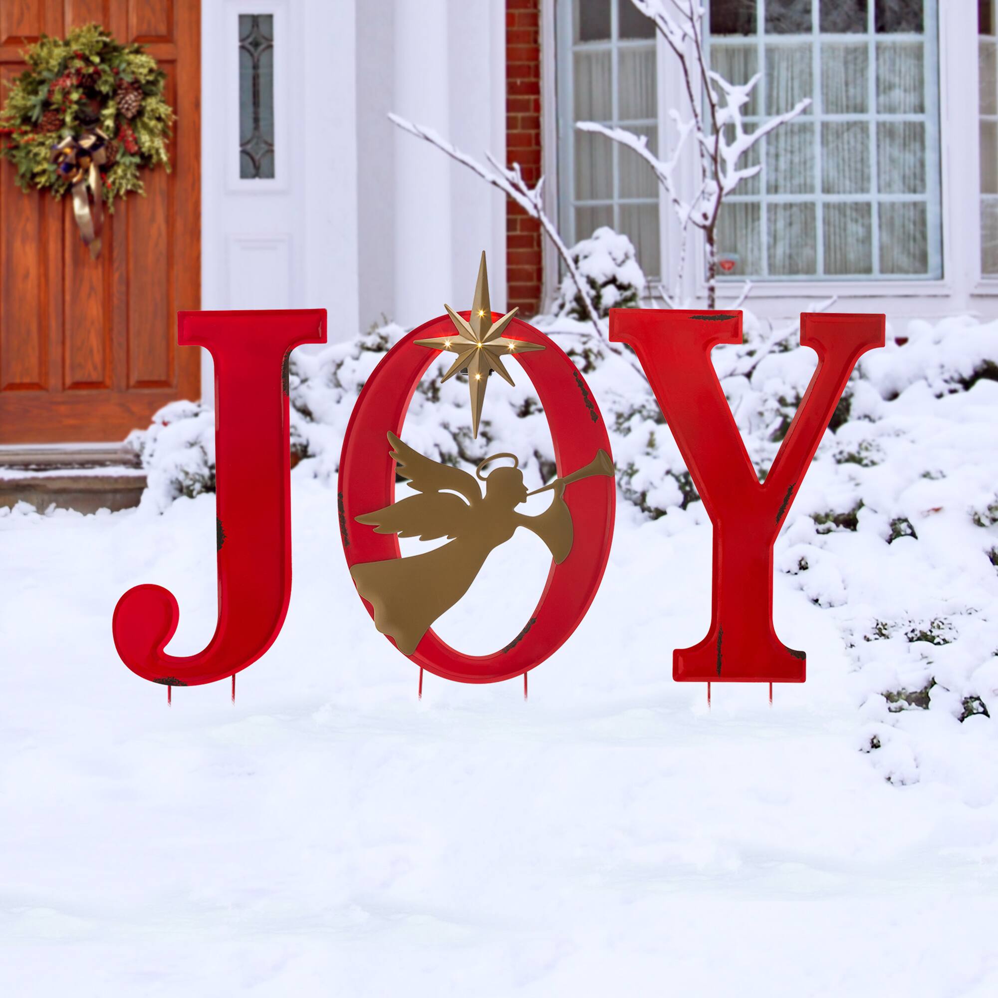 Glitzhome® 3.5ft. LED Metal Joy Angel Yard Stake Set with Timer