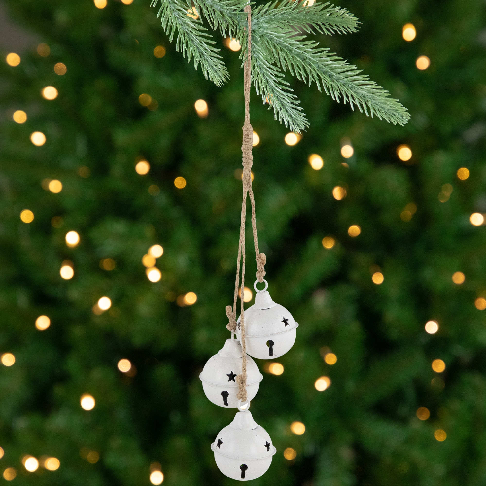 Cascading Christmas Jingle Bell Ornaments - 13.5" - White - Set of 2