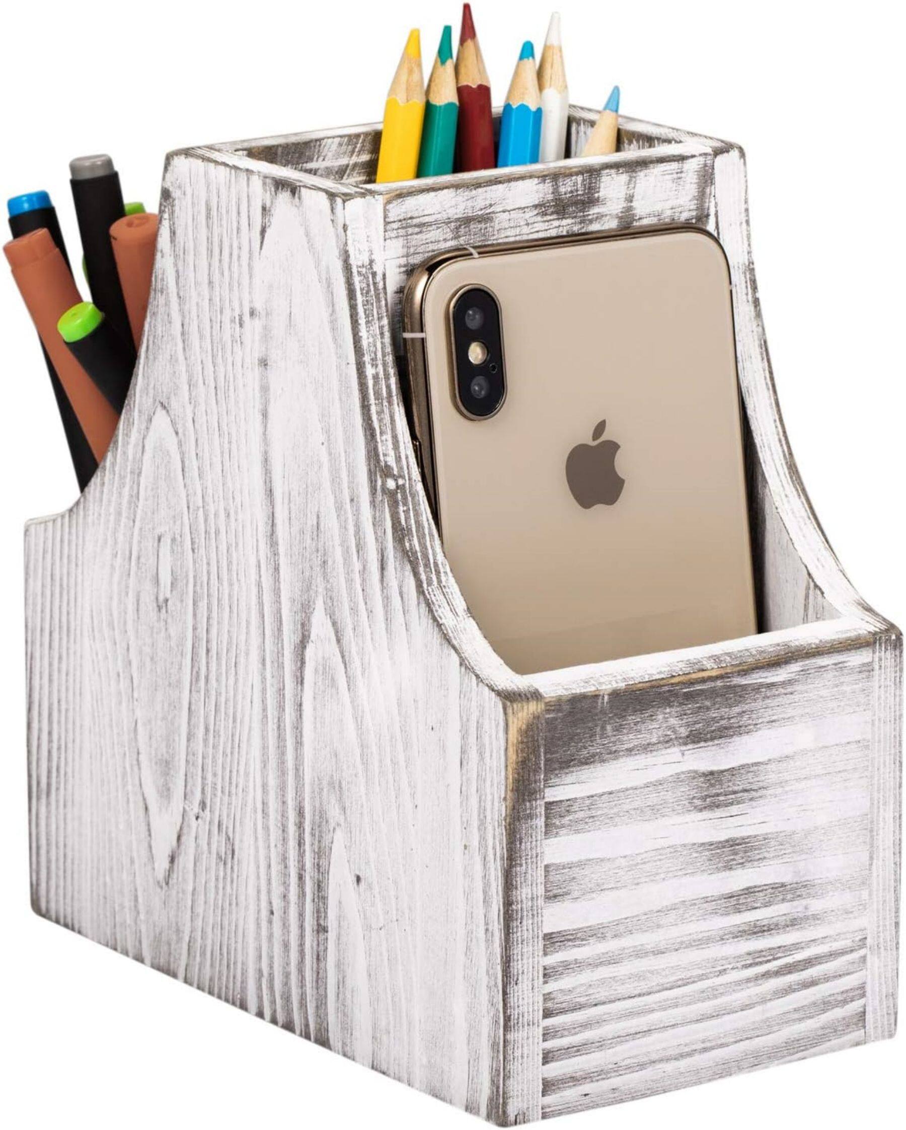 NEX™ 6.5" Rustic White 3-Compartment Remote Control Holder