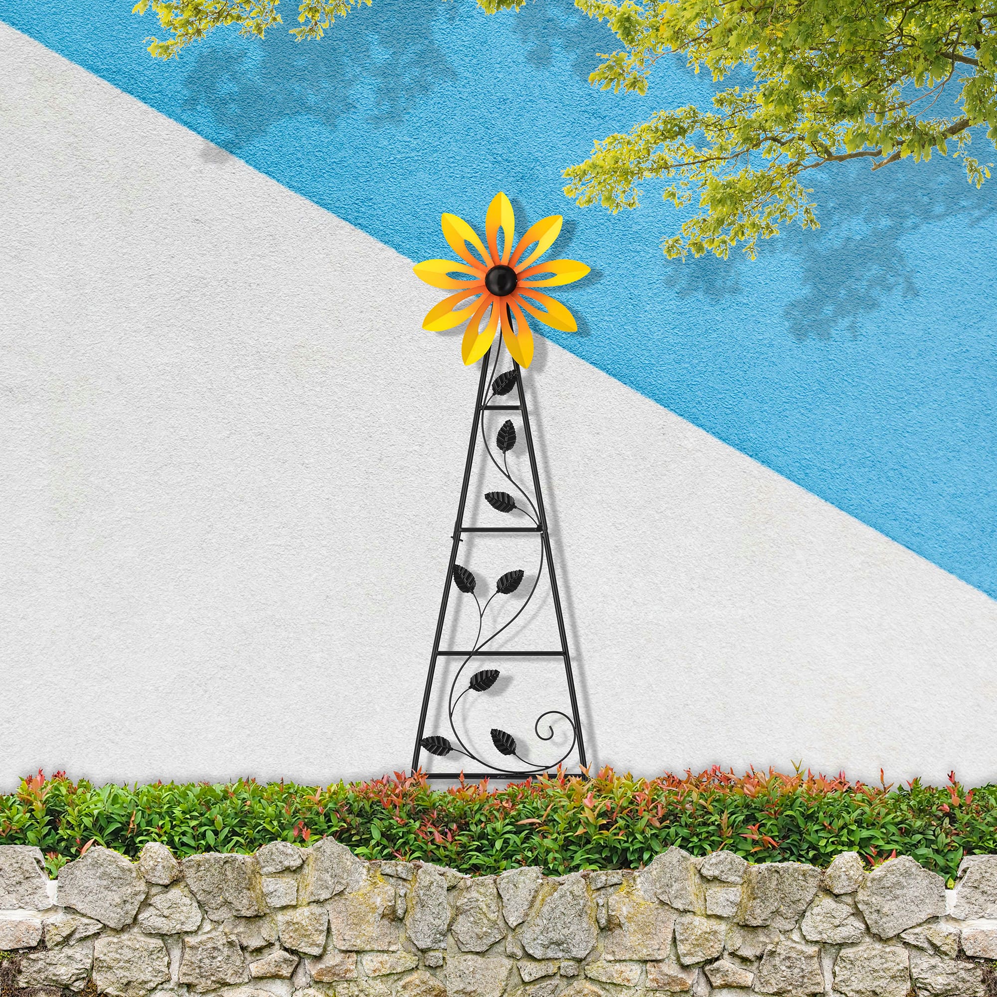 Glitzhome® 44" Metal Flower Wind Spinner Garden Stake