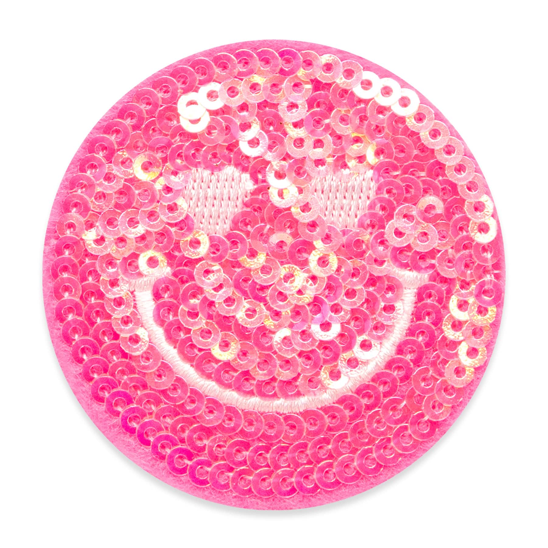 Pink Sequin Embroidered Smiley Face Iron-On & Adhesive Patch by Make Market®