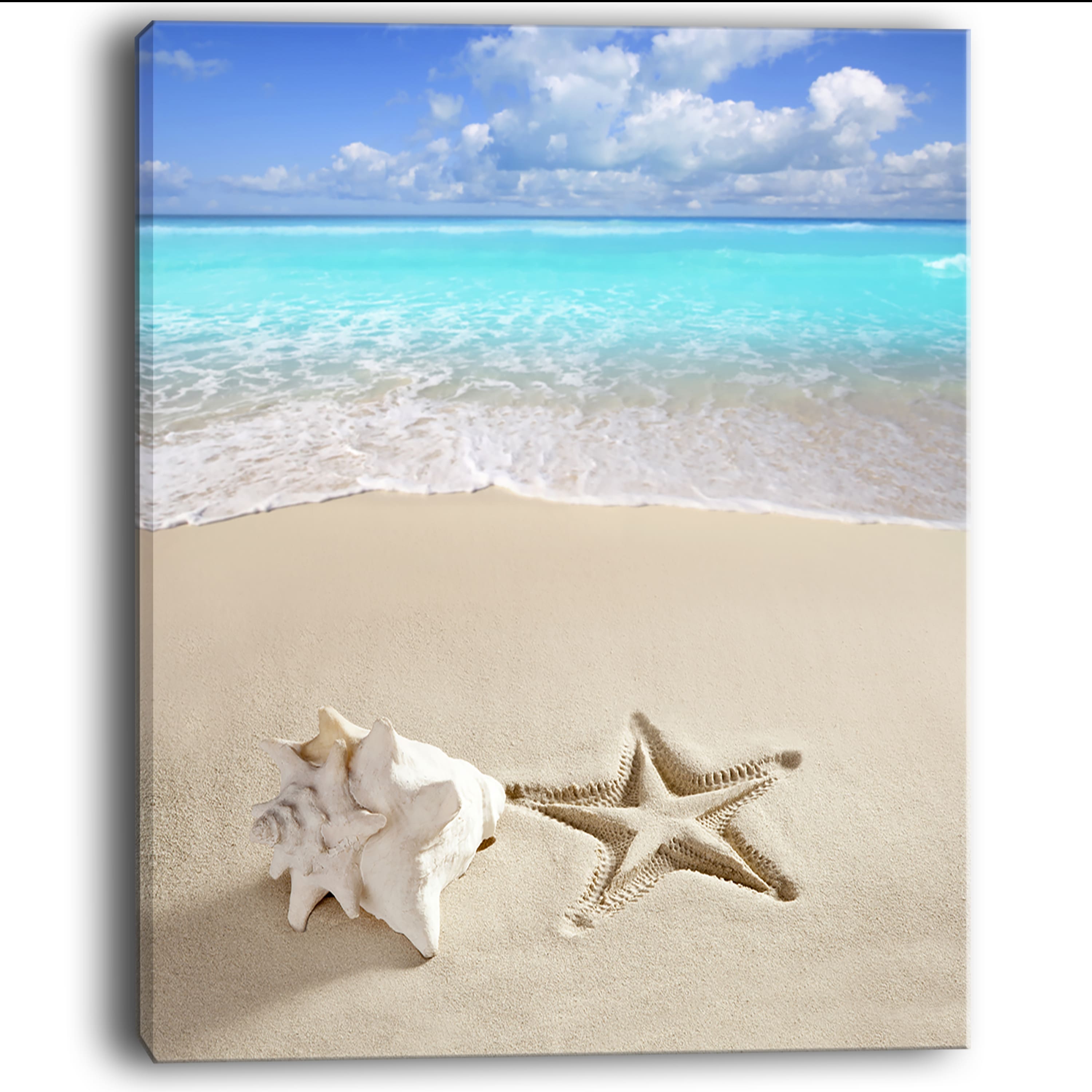 Designart - Caribbean Beach Starfish - Beach Photography Canvas Art Print