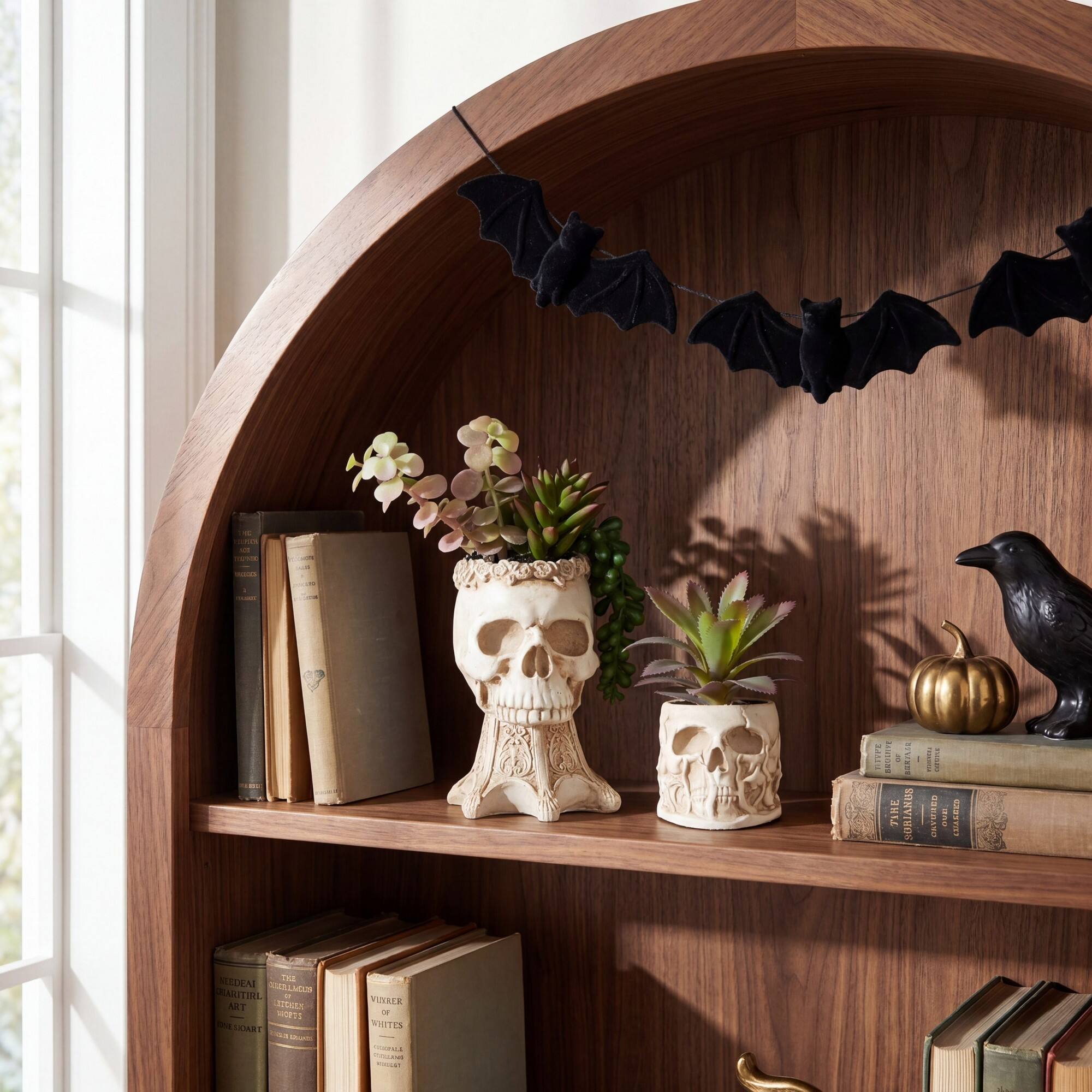 5.5" &  9" Artificial Halloween Succulent Garden in Skull Planters Set