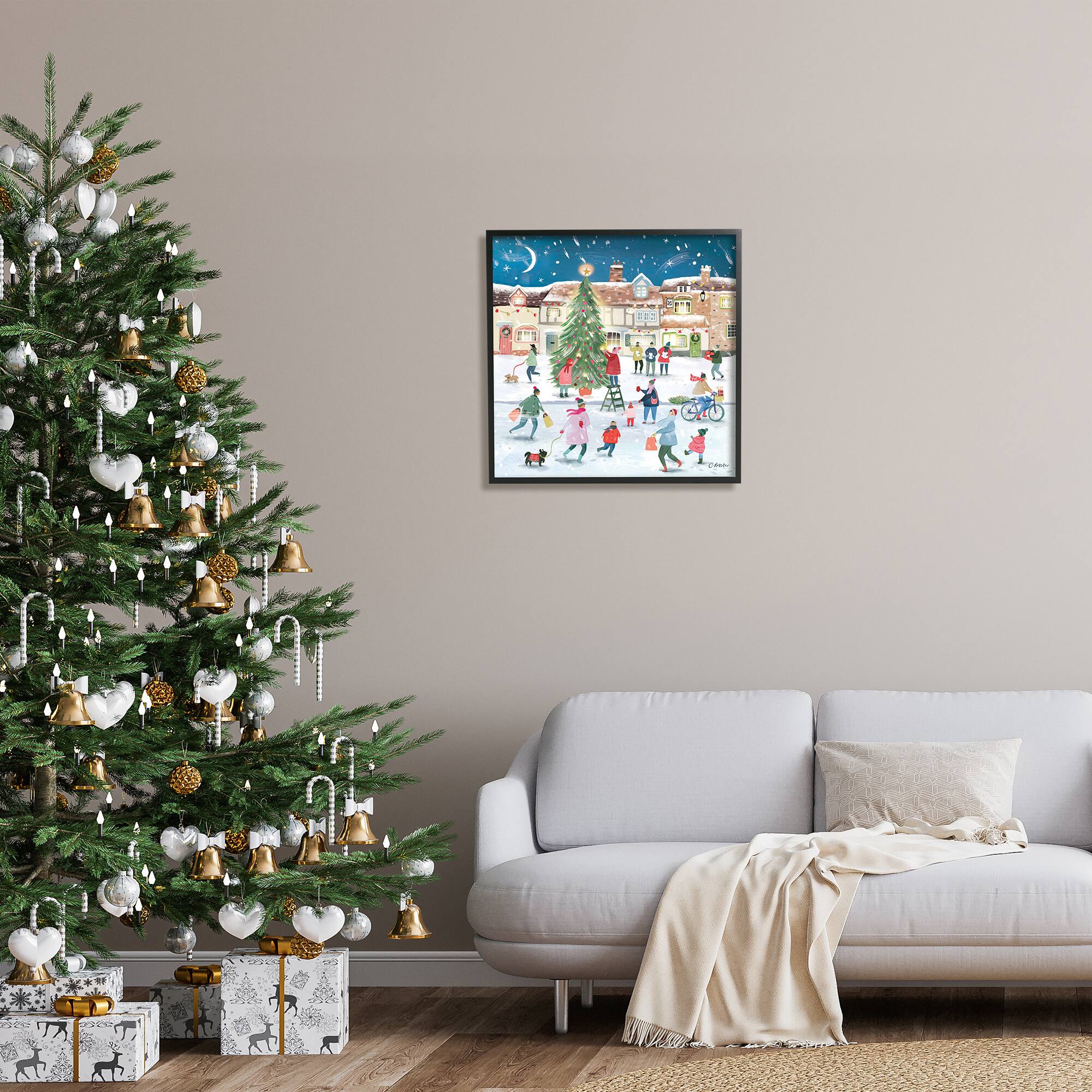 Stupell Industries Christmas Tree Town Scene Framed Giclee Art