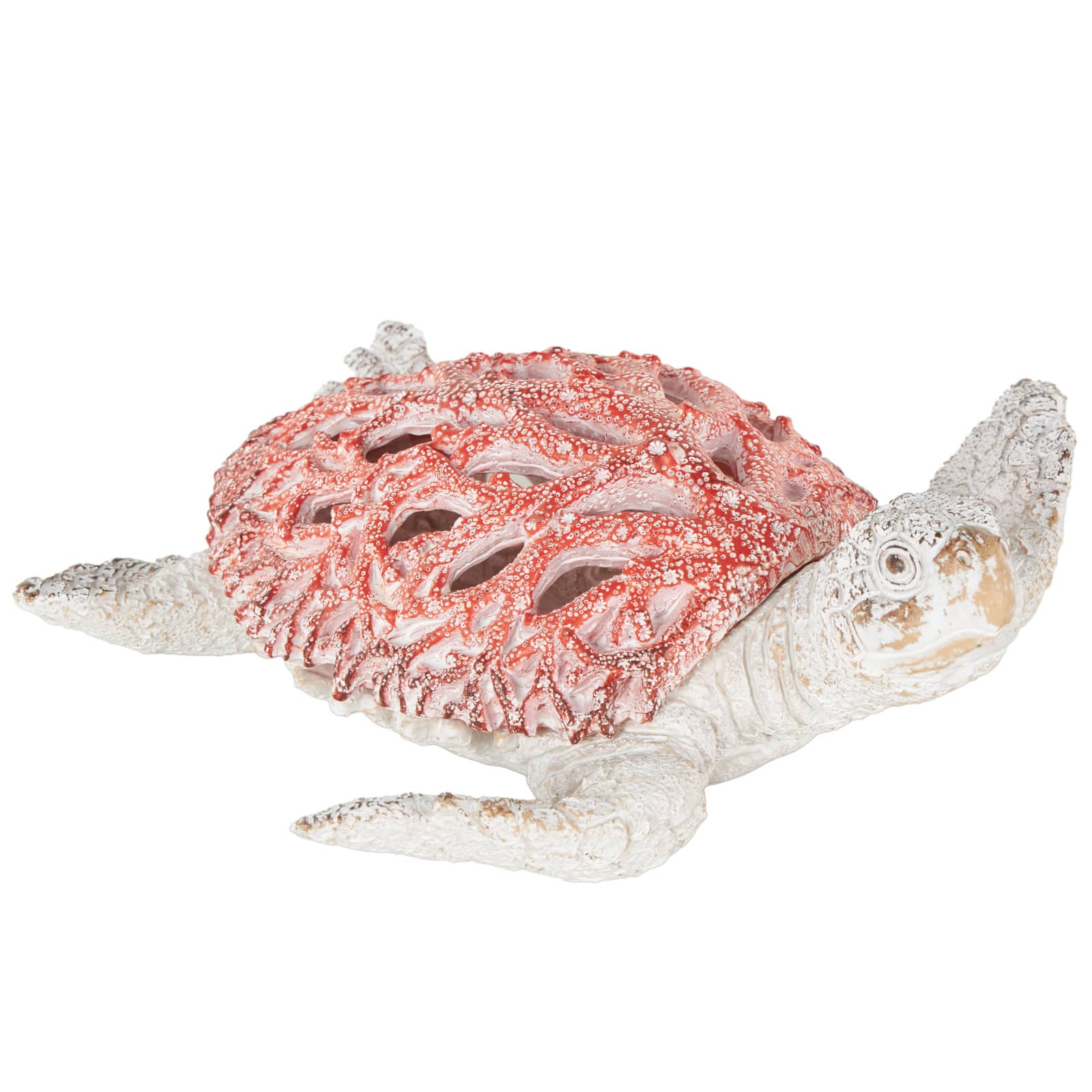 8.25" Red & White Polystone Sea Turtle Swimming with Textured Shell Decorative Sculpture