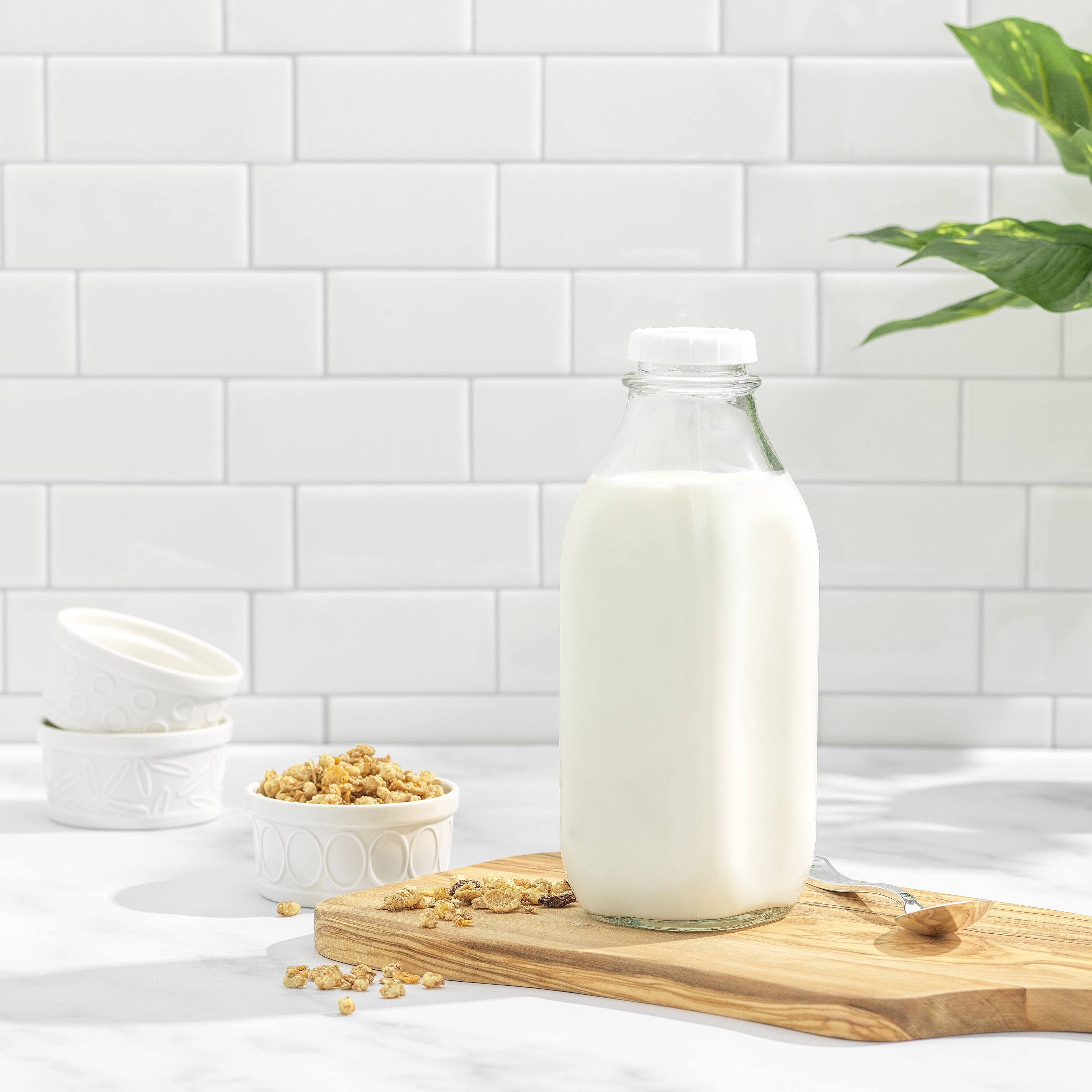 JoyJolt® Reusable Glass Milk Bottle Set with Lid & Pourer