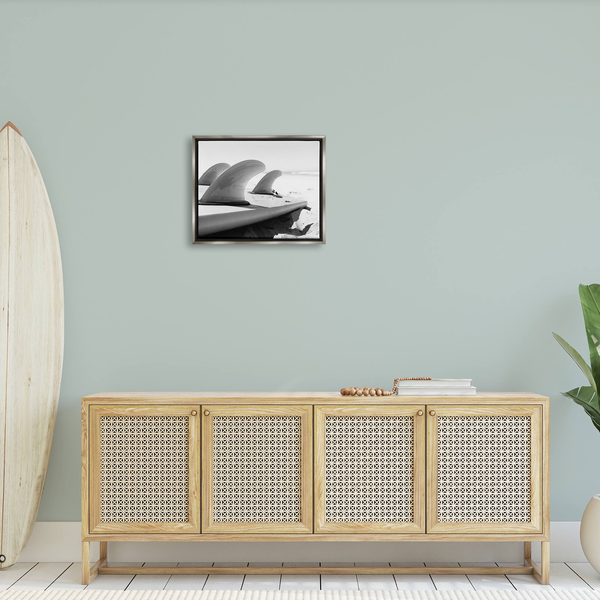 Stupell Industries Surfboard Fins Beach Coast Photography Framed Floater Canvas Wall Art