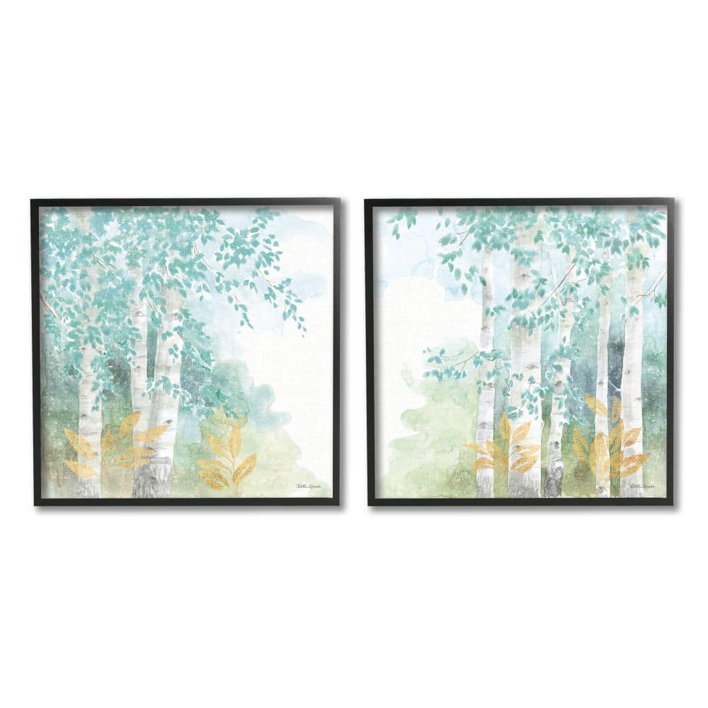 Stupell Industries Birch Tree Forest Tranquil Green Gold Watercolor,12" x 12"