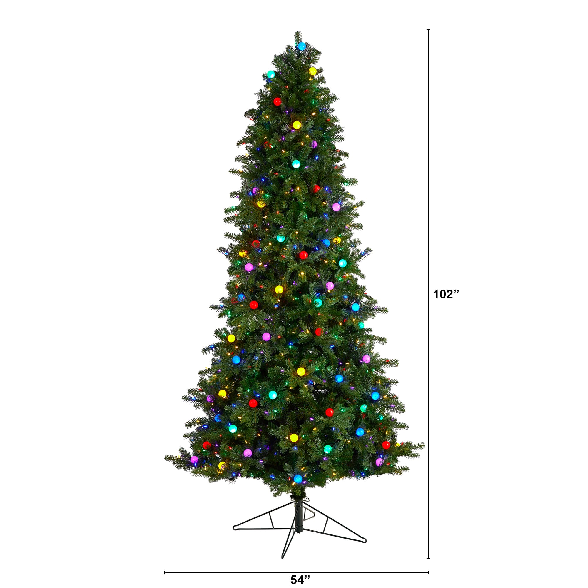 8.5ft. Pre-Lit Montana Mountain Fir Artificial Christmas Tree, Multicolor LED Lights & Globe Bulbs
