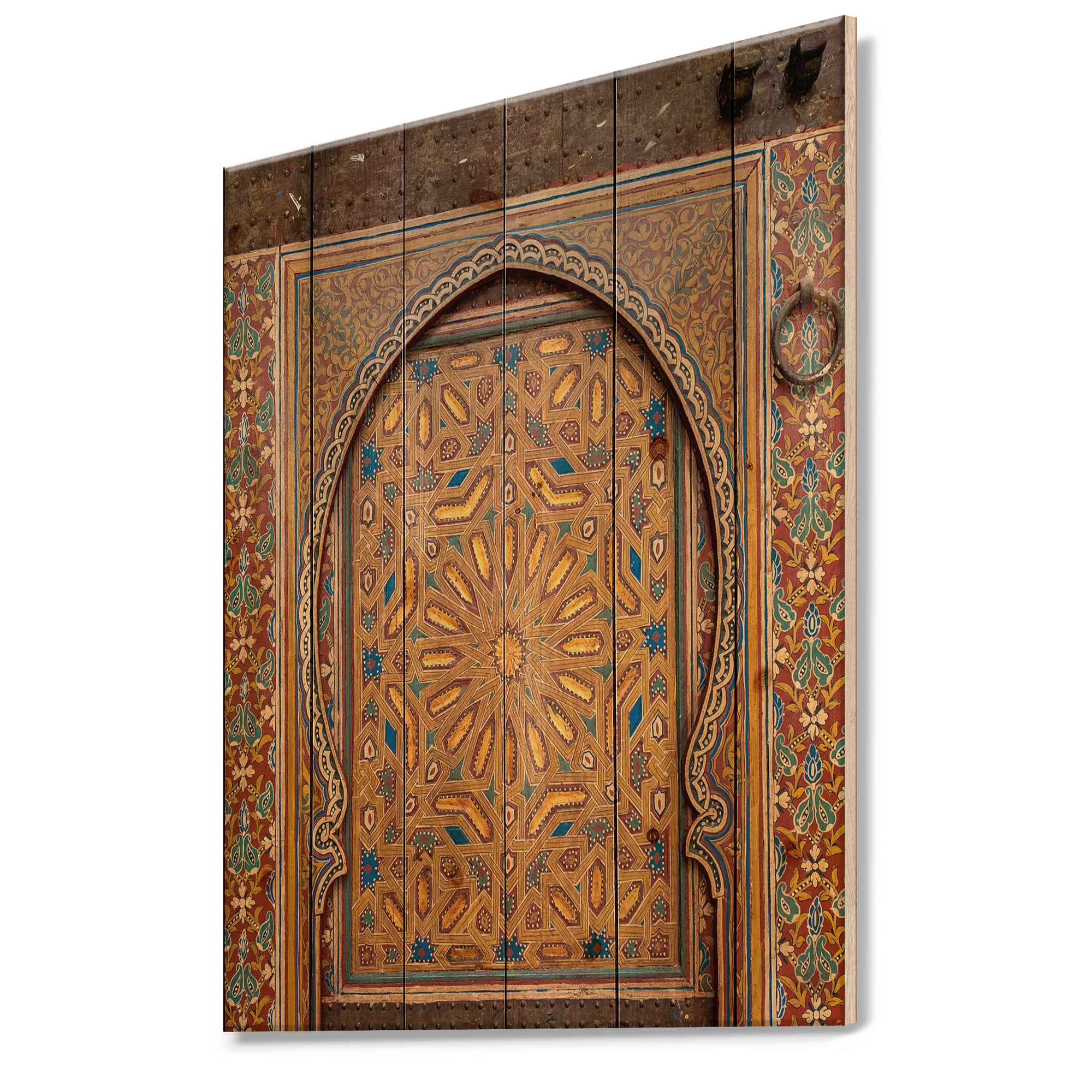 Designart - Ancient Door Painting Morroco - Vintage Print on Natural Pine Wood