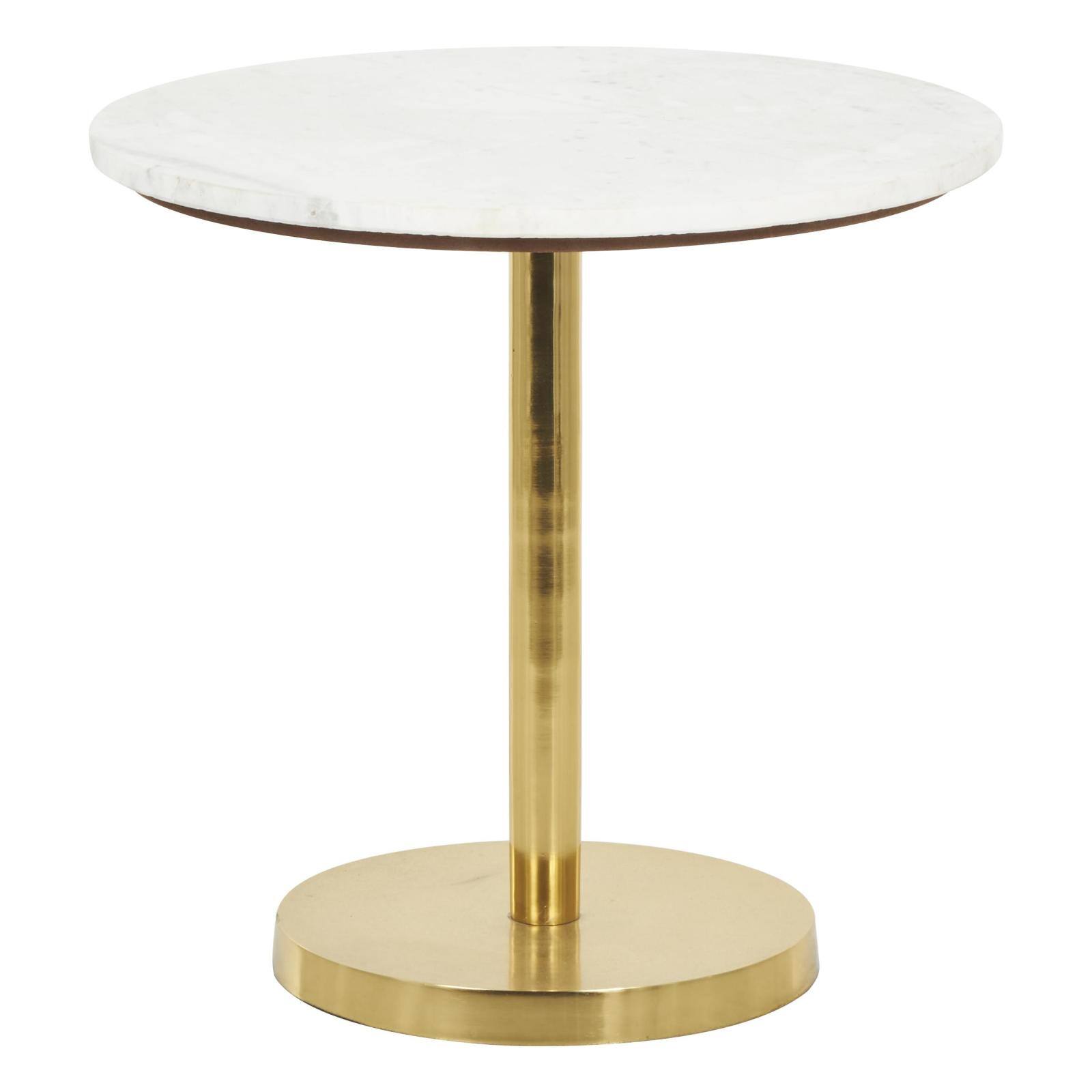 19.25" x 19.75" Gold Metal Geometric Pedestal Accent with White Marble Tabletop