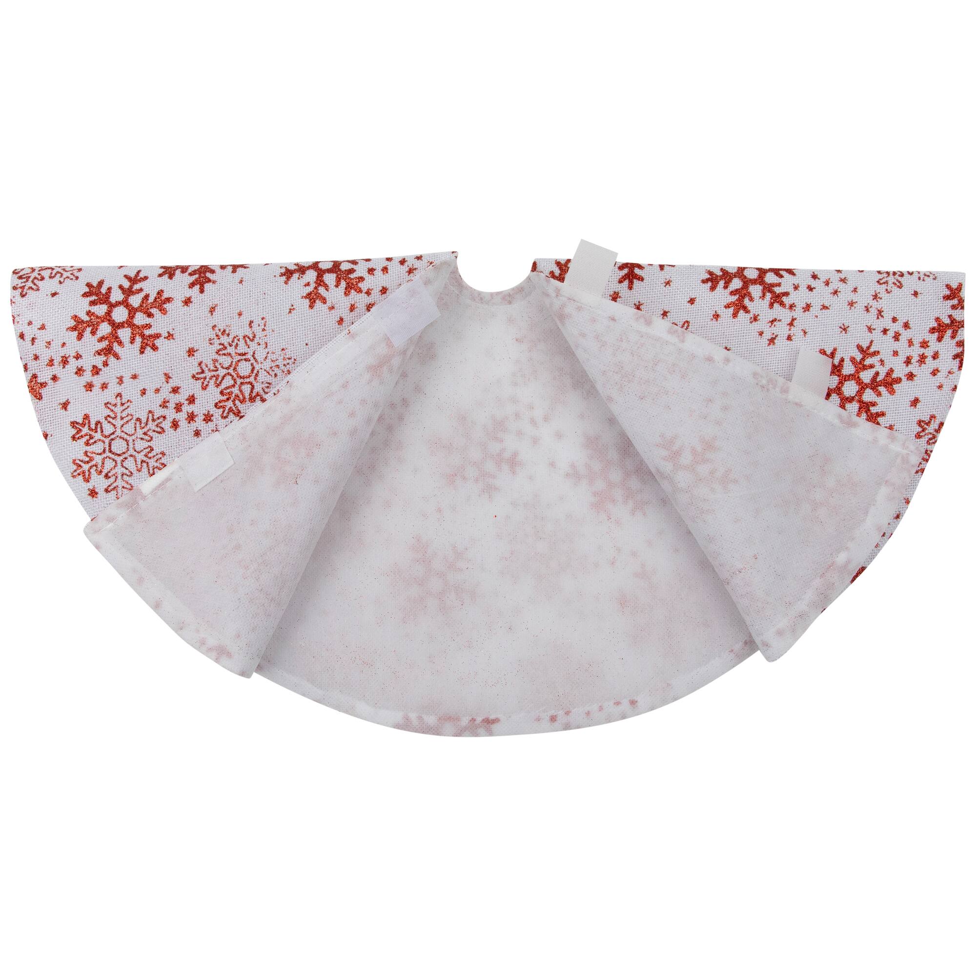 20" White & Red Glitter Snowflake Mini Tree Skirt