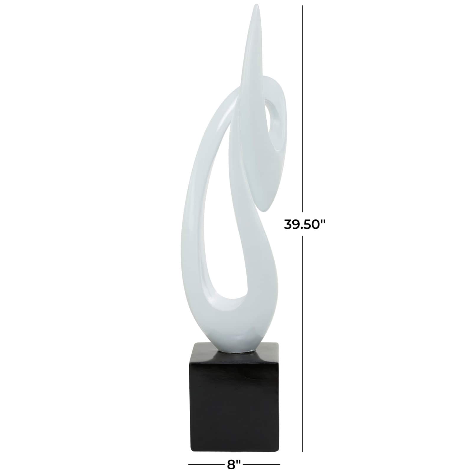 40" White Swirl Abstract Sculpture with Black Base