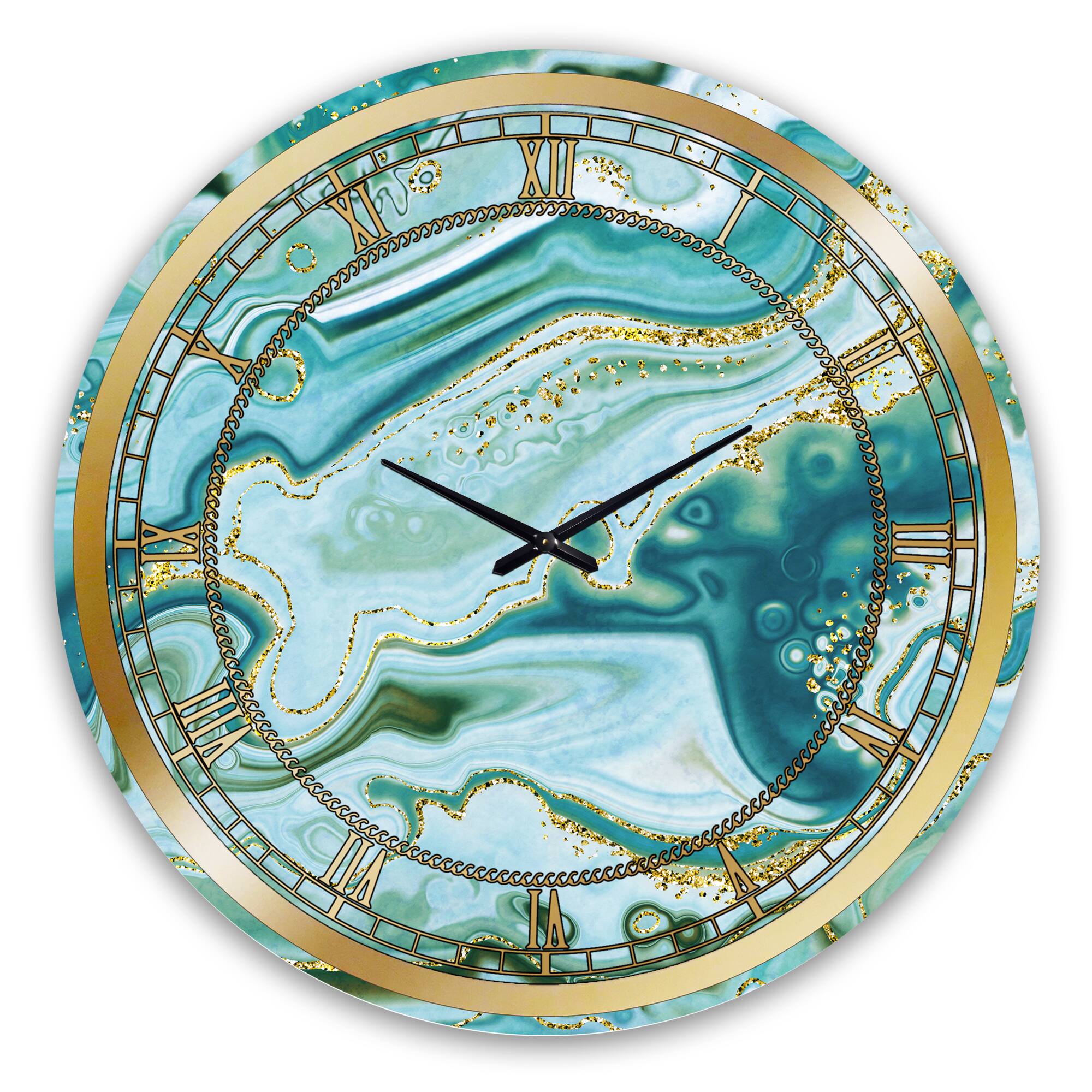 Designart 'Ocean Blue Golden Marble Modern Wall Clock