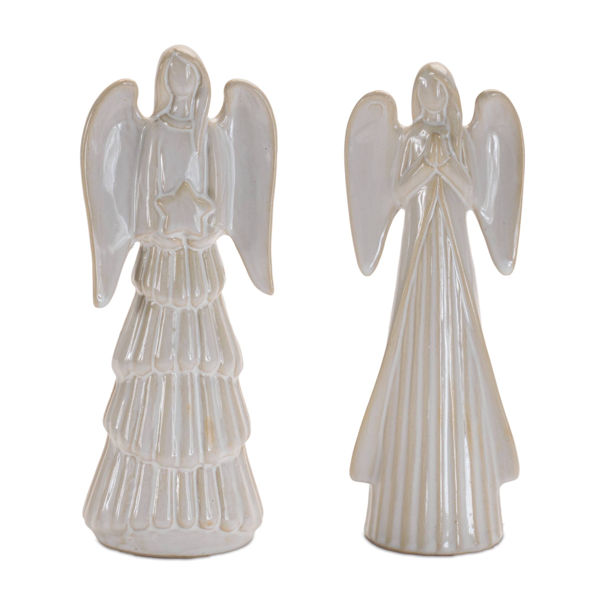 Melrose 7.25" White Glazed Angel Figurines Set