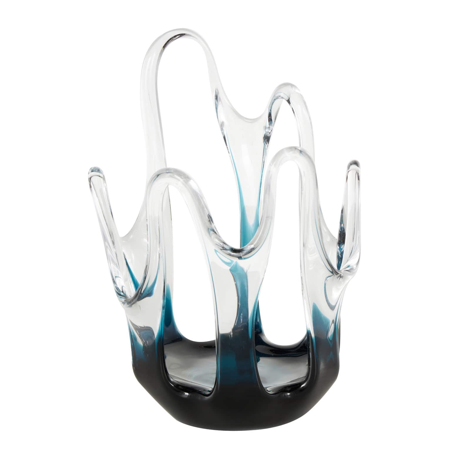 Ivory and Iris Blue Glass Abstract Ombre Decorative Vase with Wavy Oval Cutouts