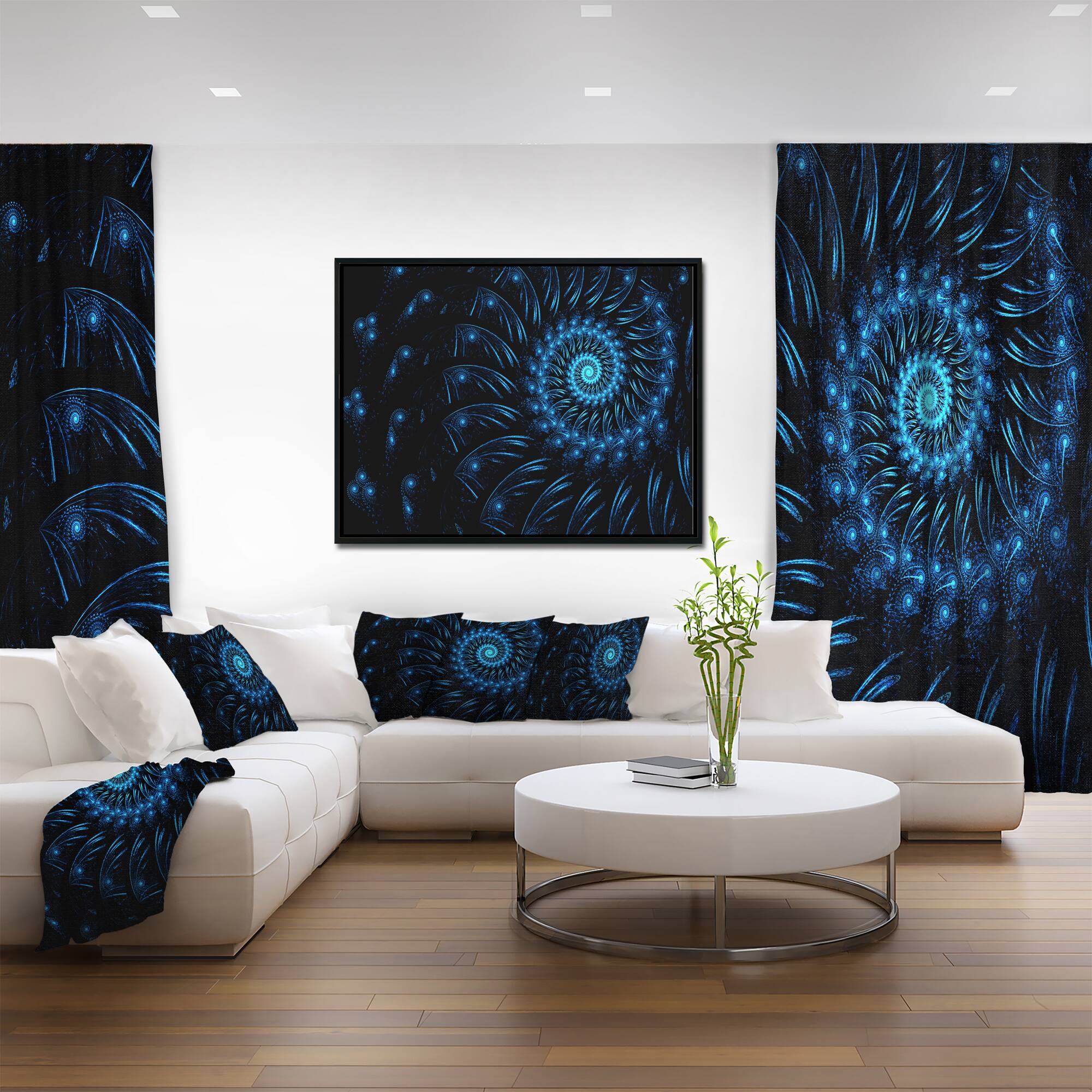 Designart - Endless Spiral Snail Blue - Abstract Canvas art print in Black Frame