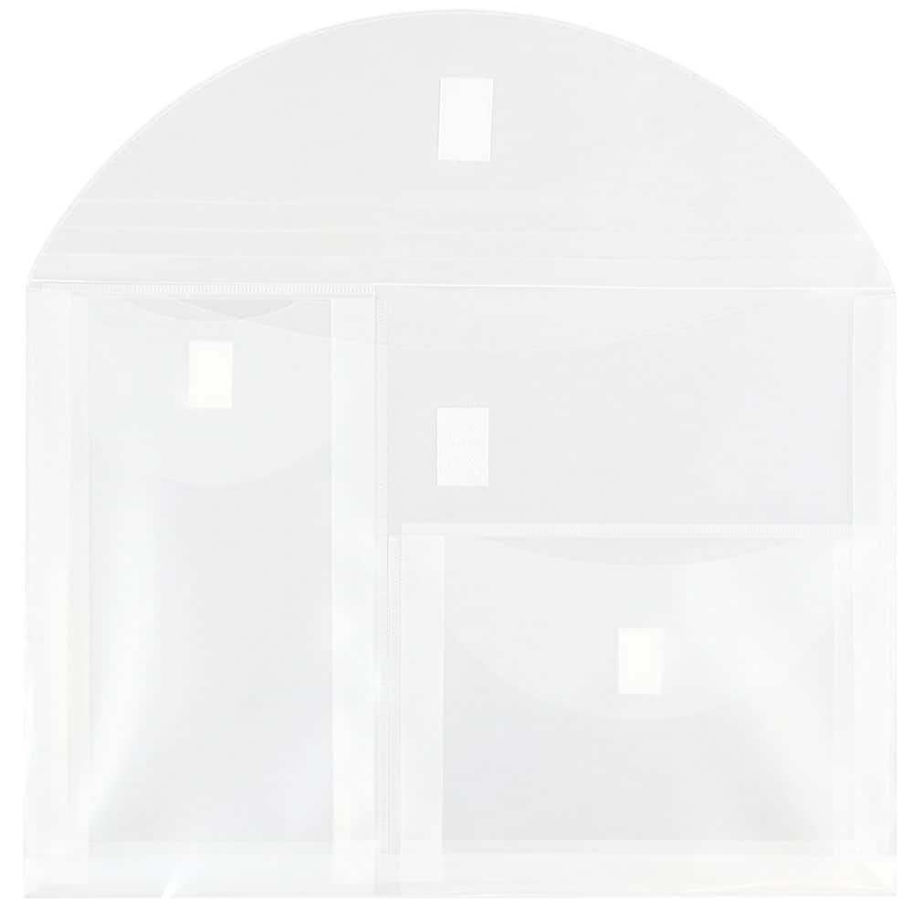 JAM Paper 9.75" x 13" Clear 3-Pocket Plastic Hook & Loop Closure Envelopes, 12ct.