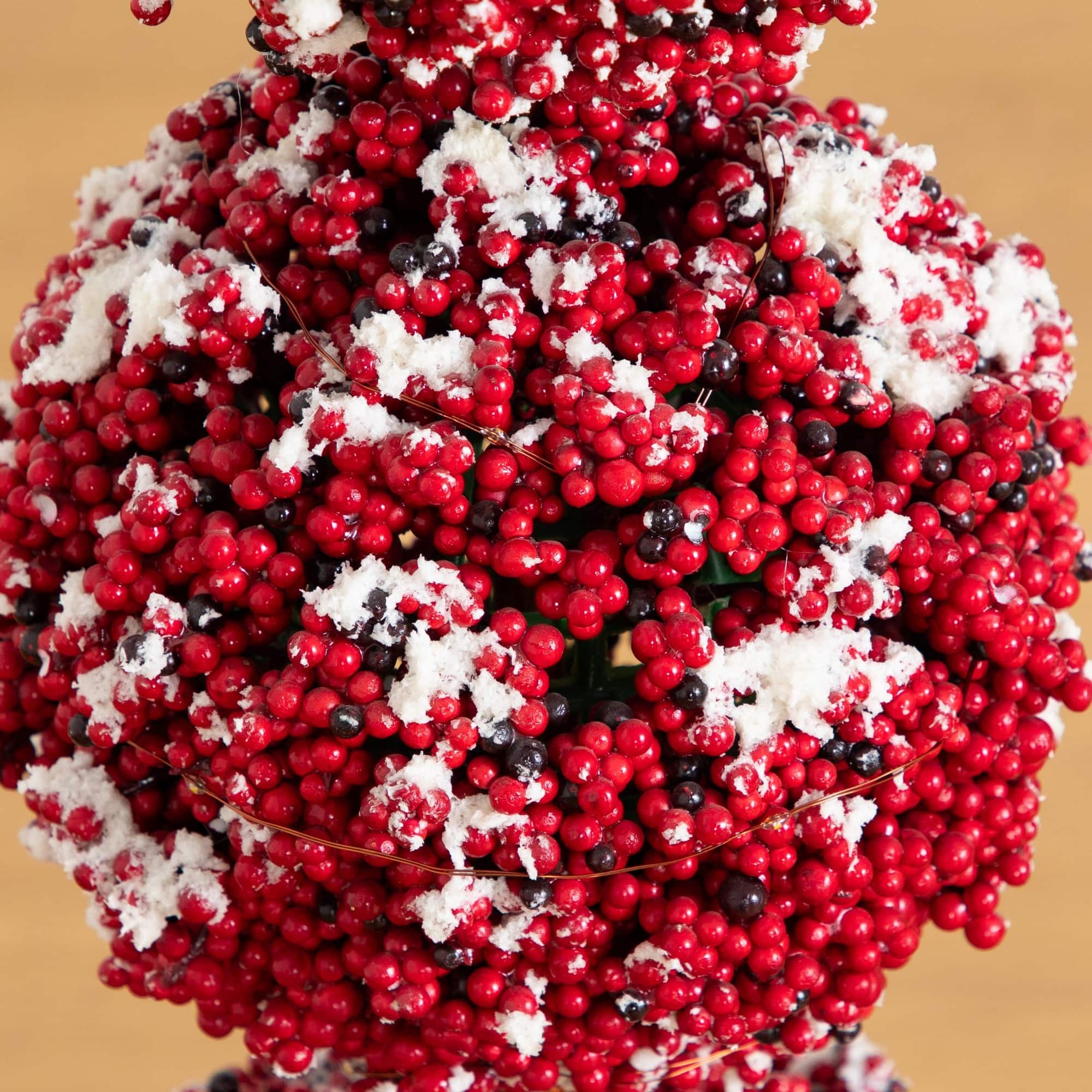 Nearly Natural 31" Artificial Christmas Snowed Holly Berry Triple Ball Topiary Tree in Decorative Planter