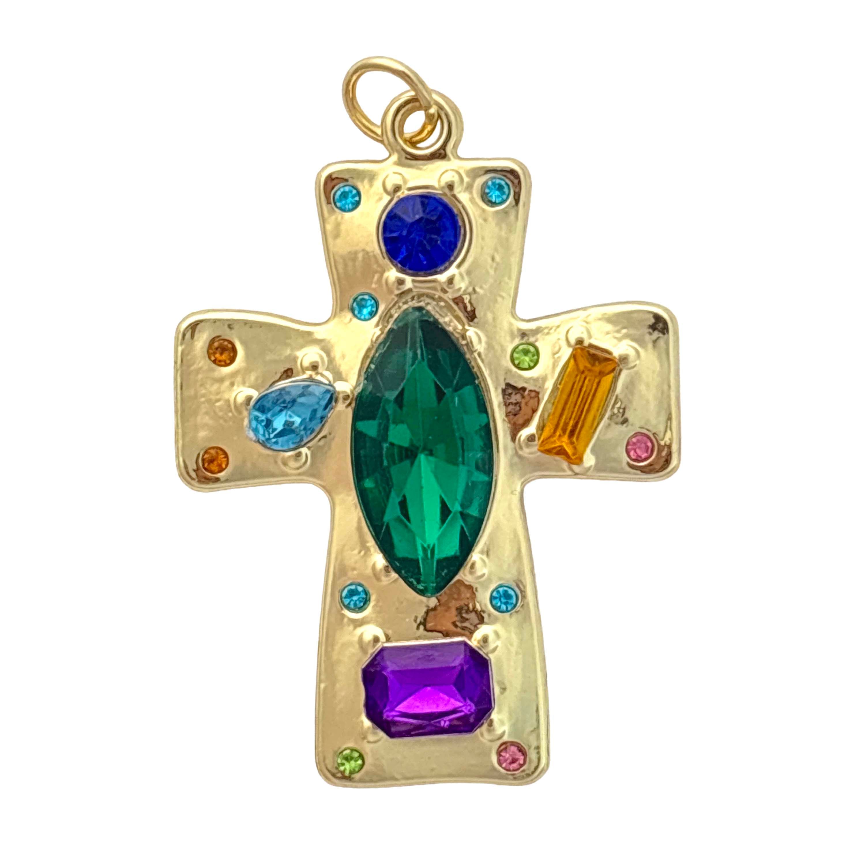 Gold & Multicolor Gem Metal Cross Pendant by Bead Landing™