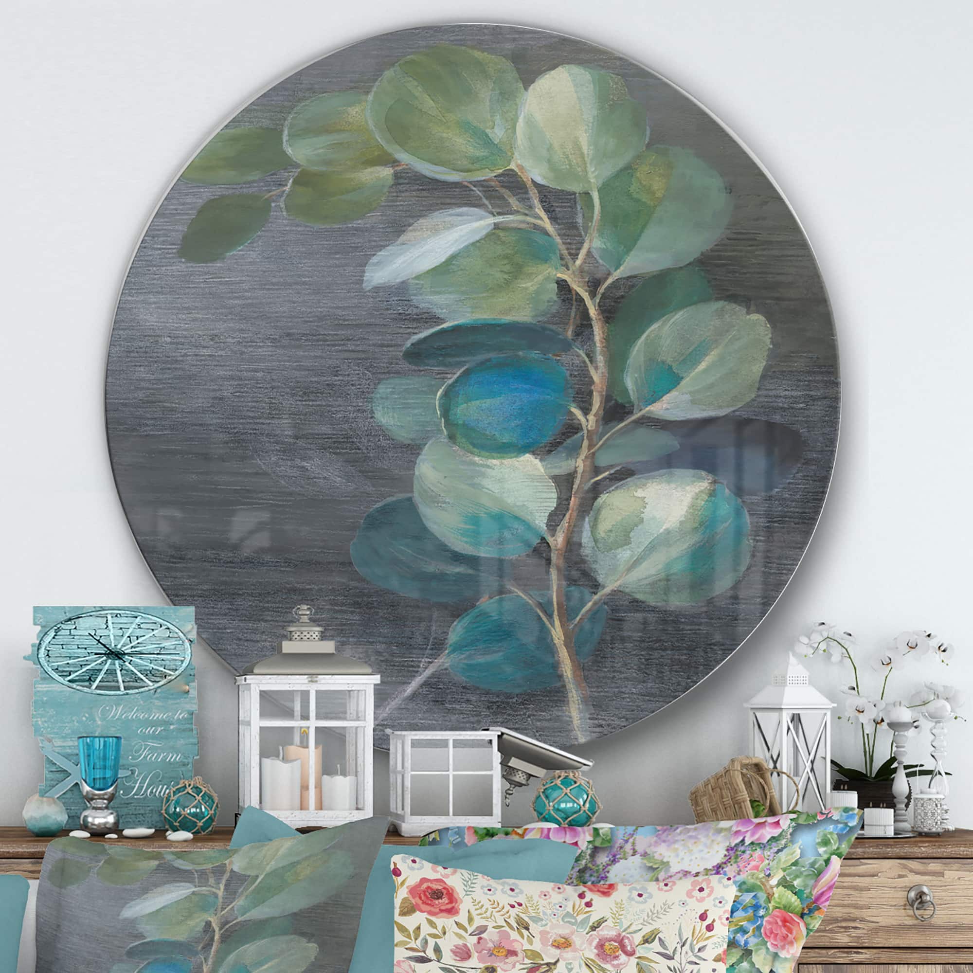 Designart - Fresh leaves II - Farmhouse Metal Circle Wall Art