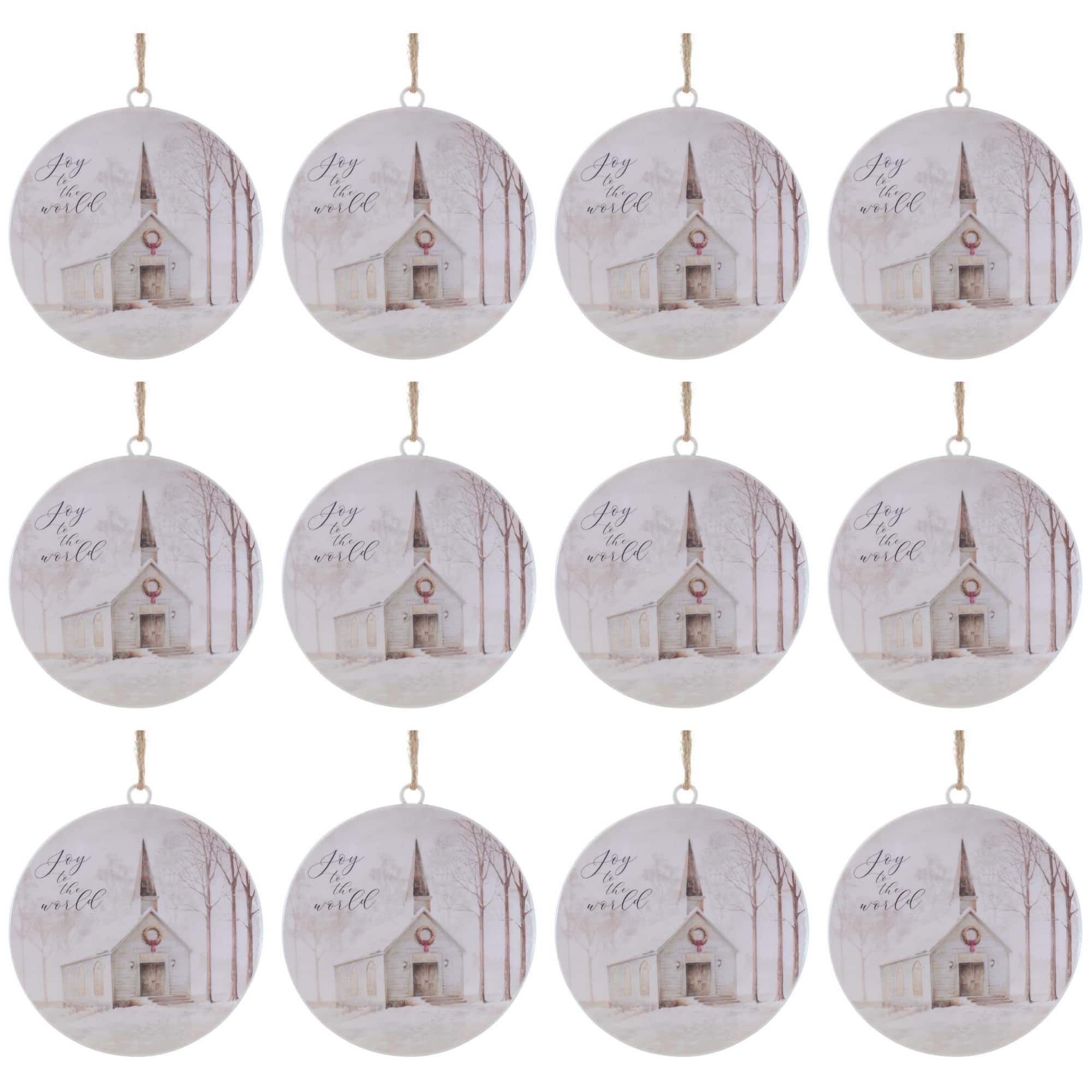 Melrose 6" Church Disc with Holiday Sentiment Ornaments, 12ct.
