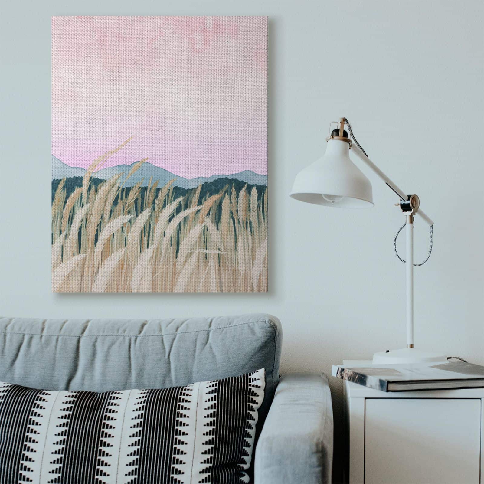 Stupell Industries Wheat Field Dawn Pink & Green Watercolor Painting Canvas Wall Art