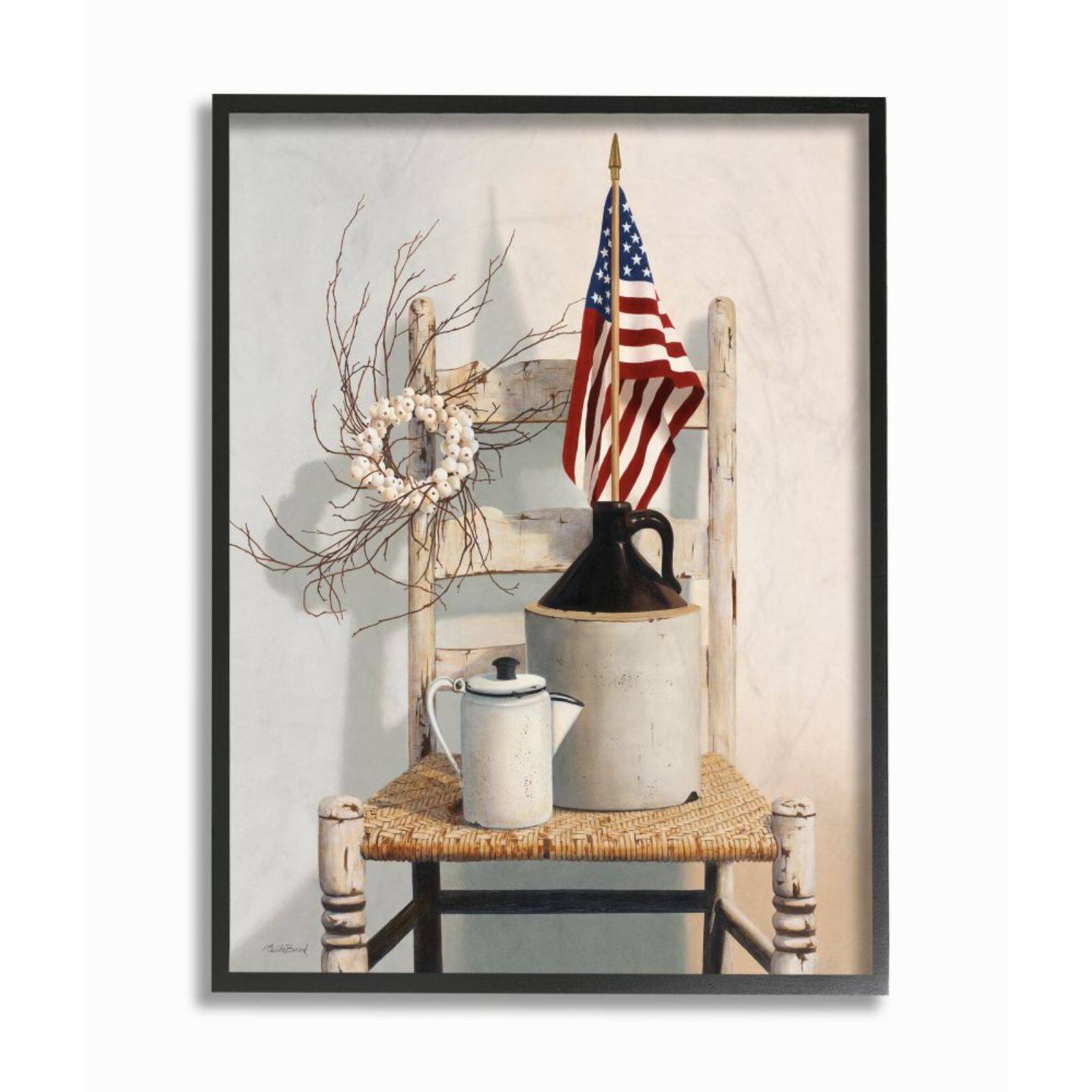 Stupell Industries American Flag Rustic Things Still Life Wall Art in Black Frame