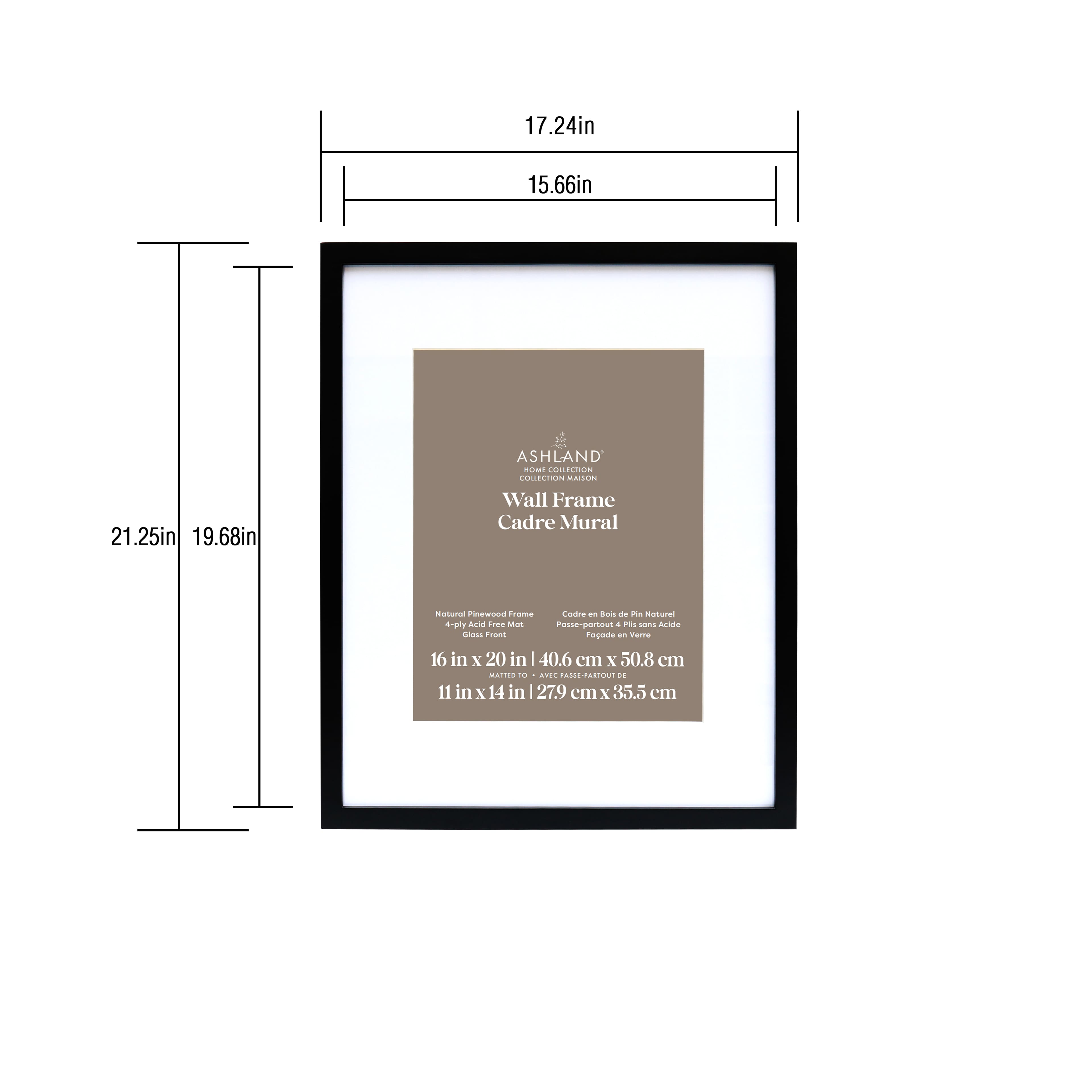 Home Black Natural Pinewood Wall Frame with Mat by Ashland®