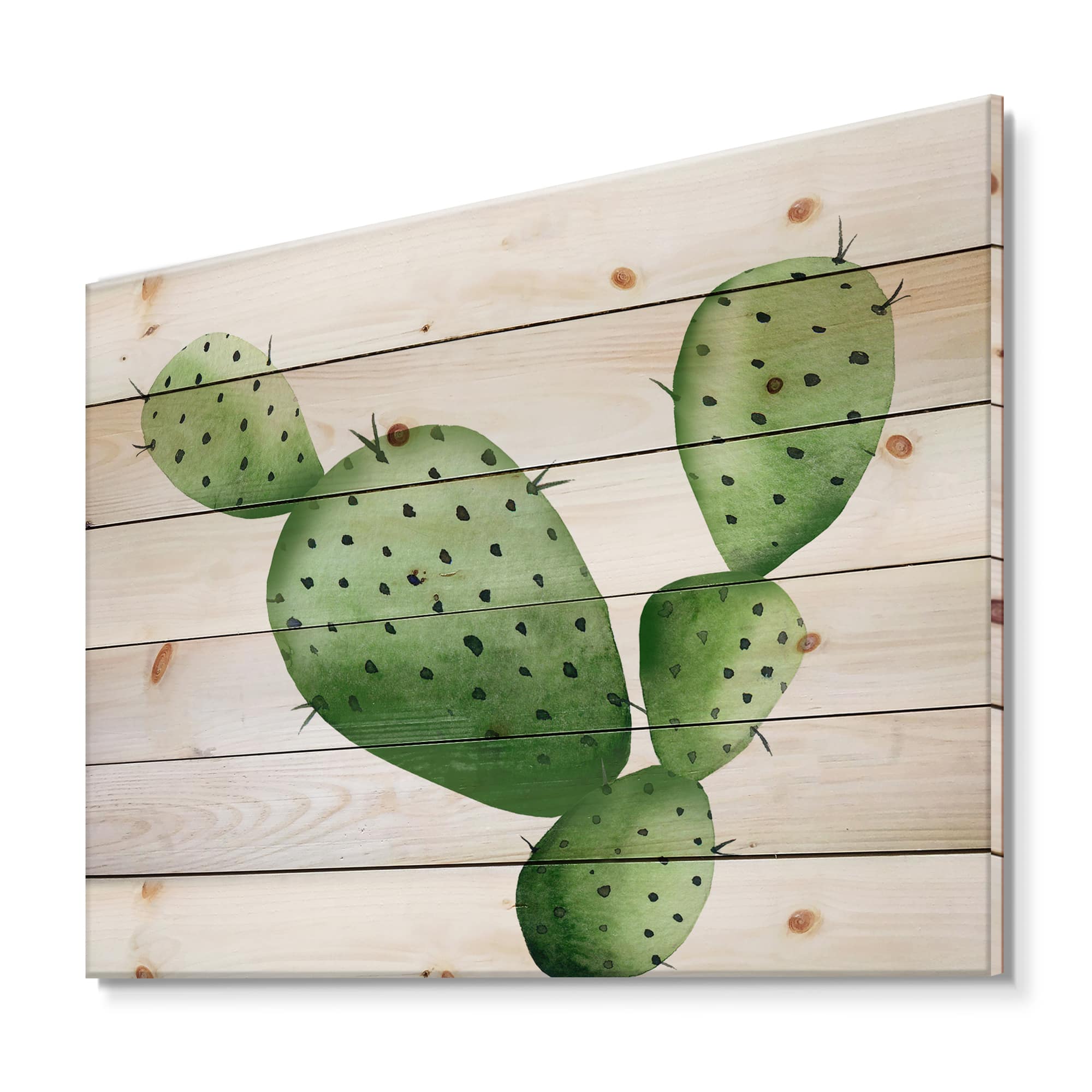 Designart - Green Southwestern Cactus - Botanical Print on Natural Pine Wood